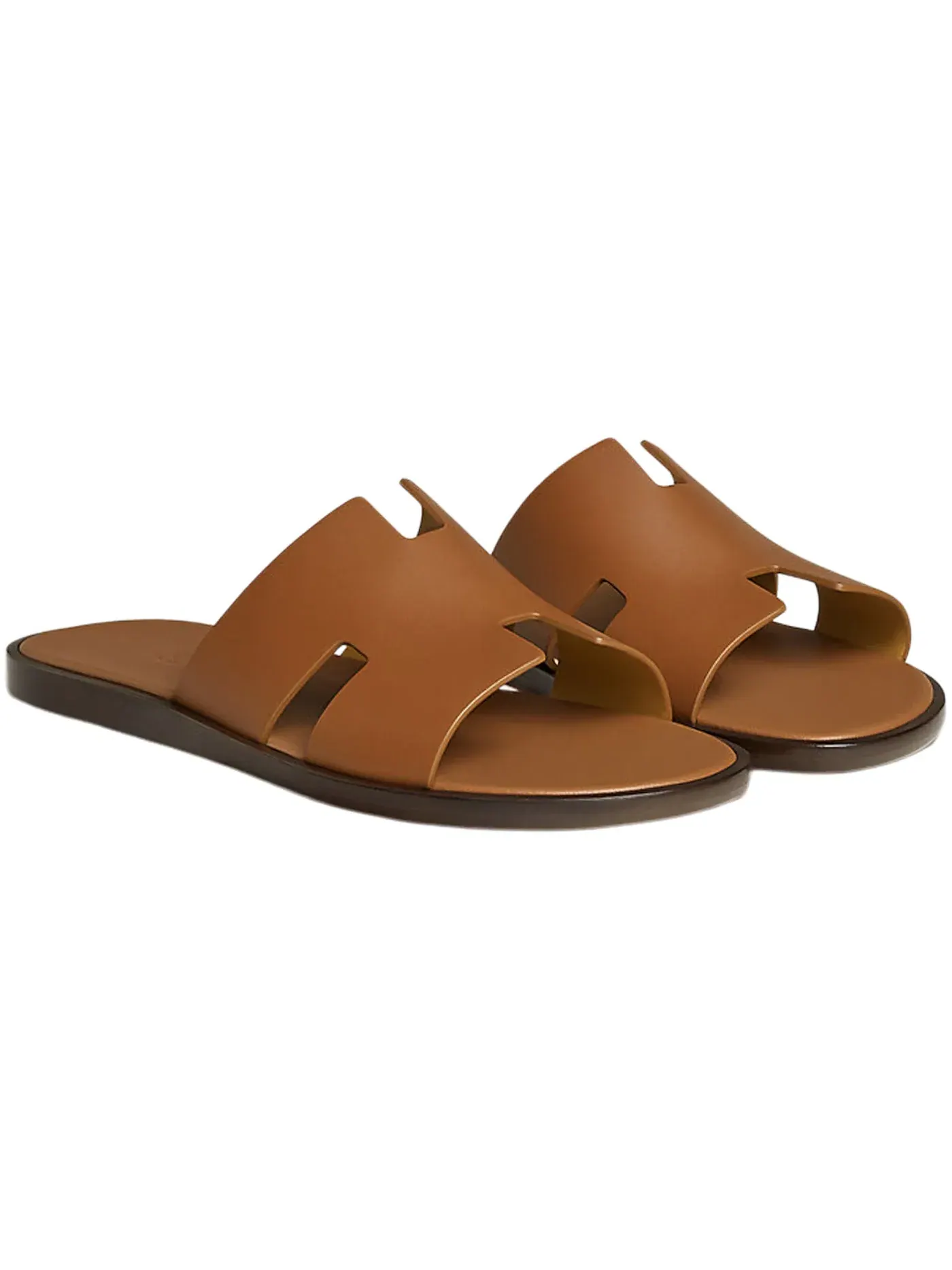 Мужские сандалии гладкие из телячьей кожи Hermes Izmir Sandal — изображение 2 из 3, золотистый/черный