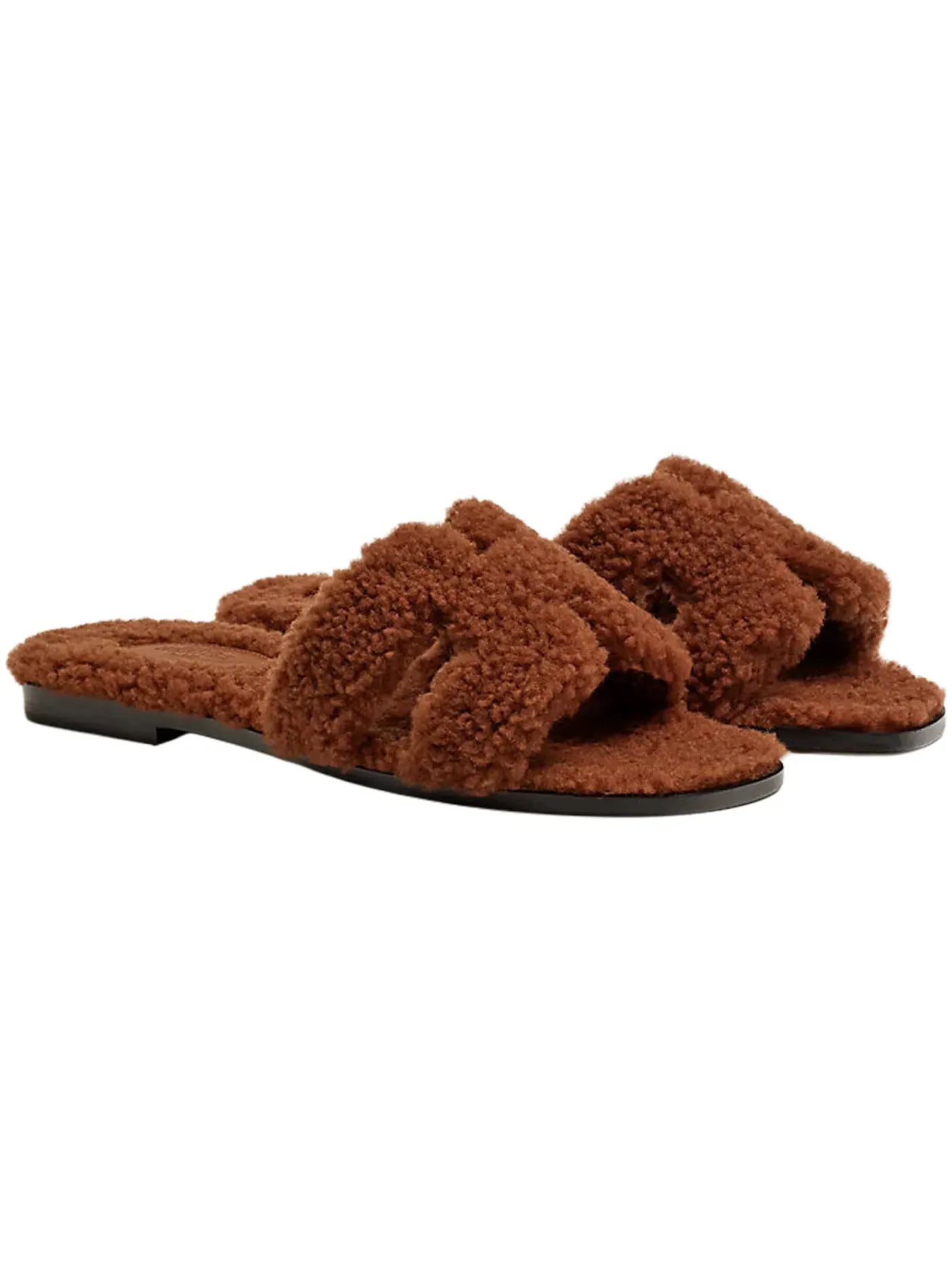 Женские сандалии с кожаной подошвой Hermes Oran Sandal — изображение 2 из 3, коньячный/черный