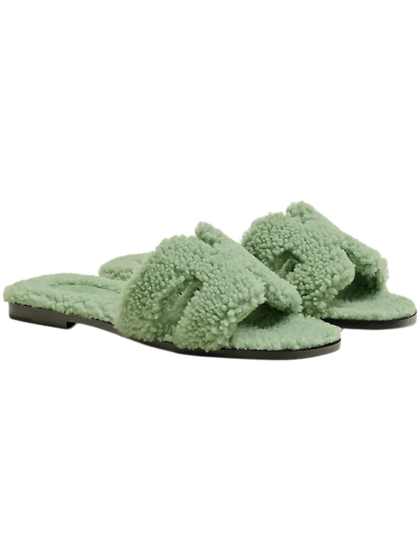 Женские сандалии с мехом Woolskin Hermes Oran Sandal — изображение 2 из 3, светлый зеленый/черный