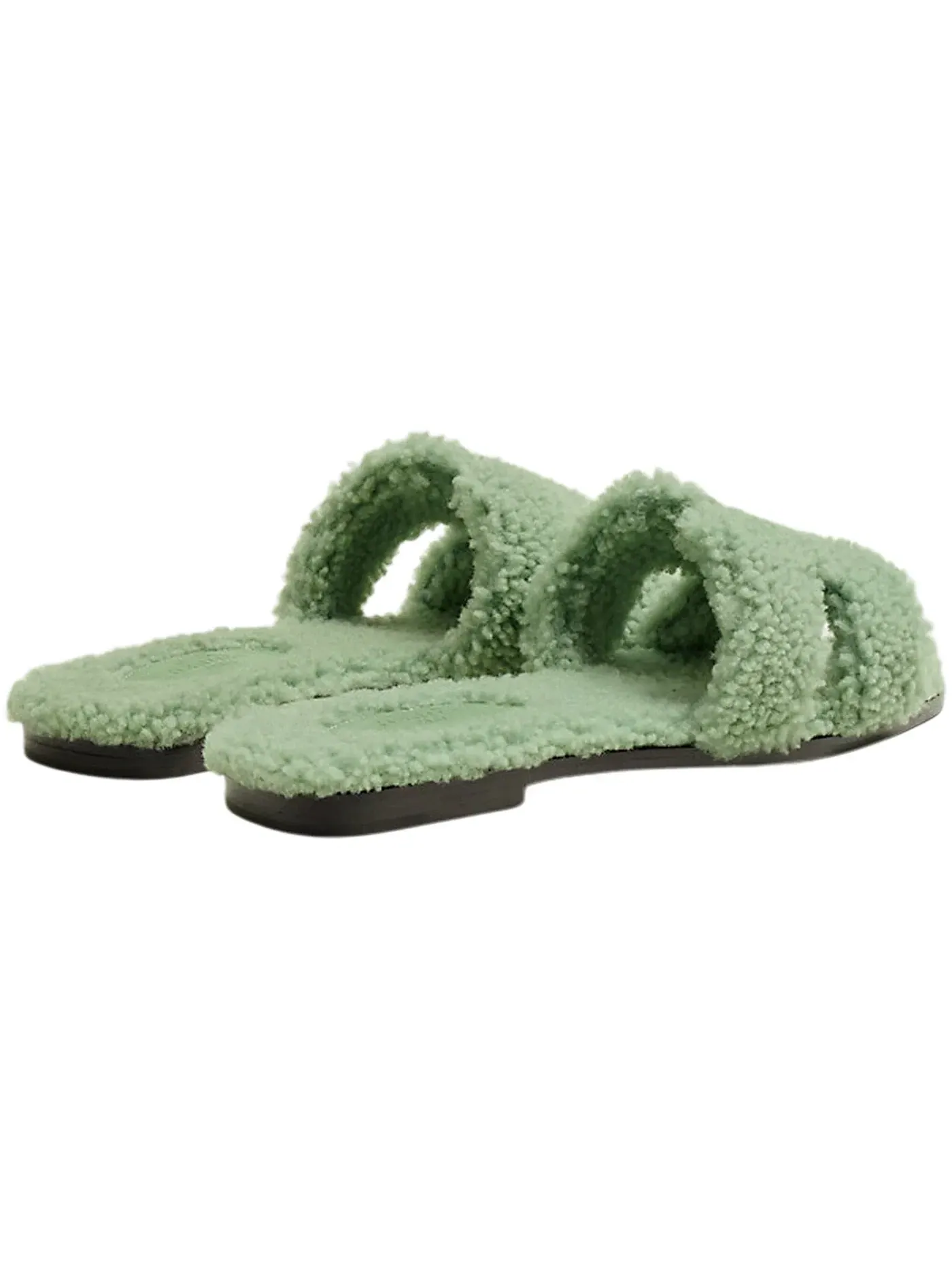 Женские сандалии с мехом Woolskin Hermes Oran Sandal — изображение 3 из 3, светлый зеленый/черный