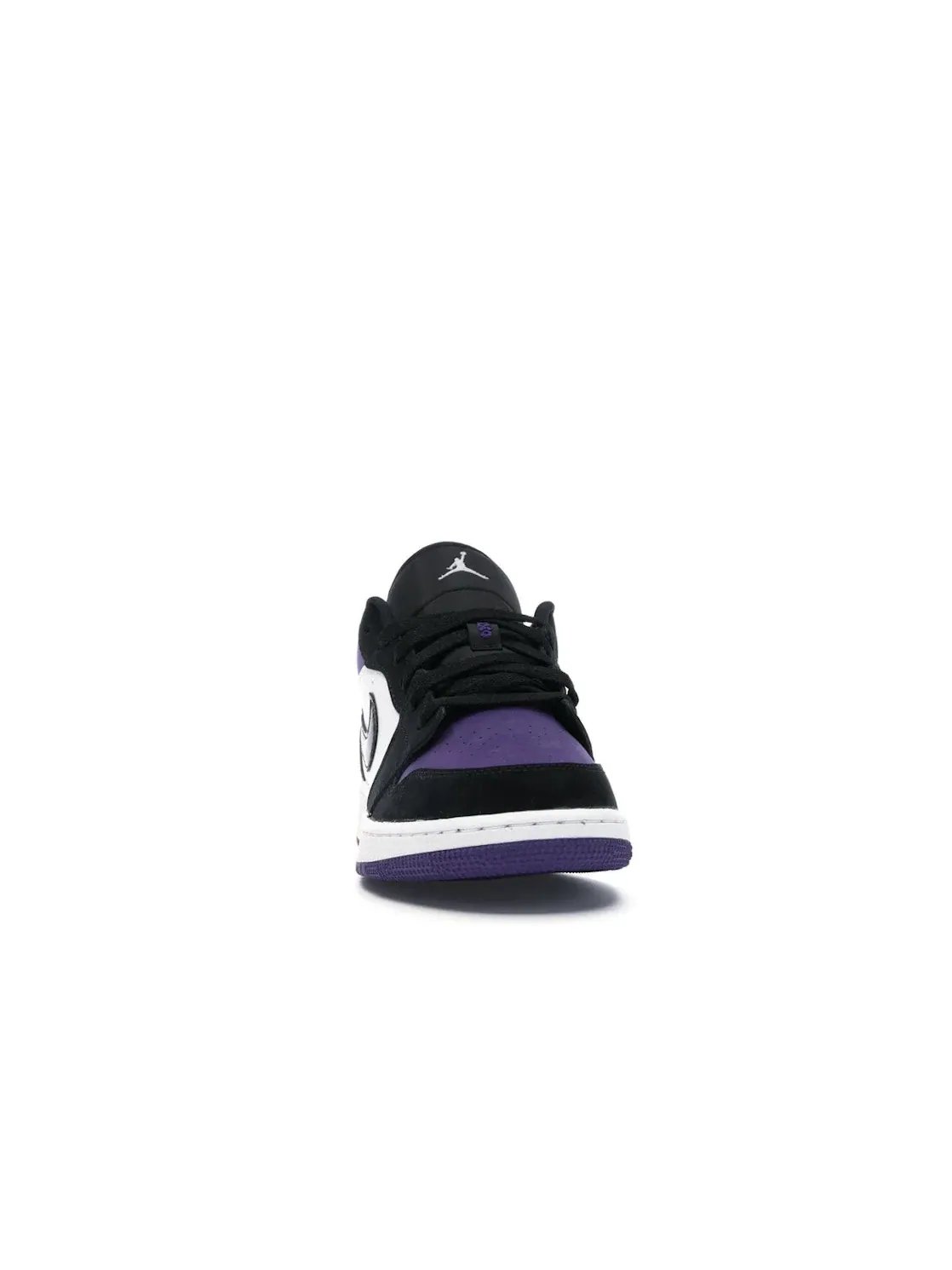 Детские кроссовки для мальчиков кожаные Jordan 1 Low — изображение 2 из 4, белый/черный-фиолетовый