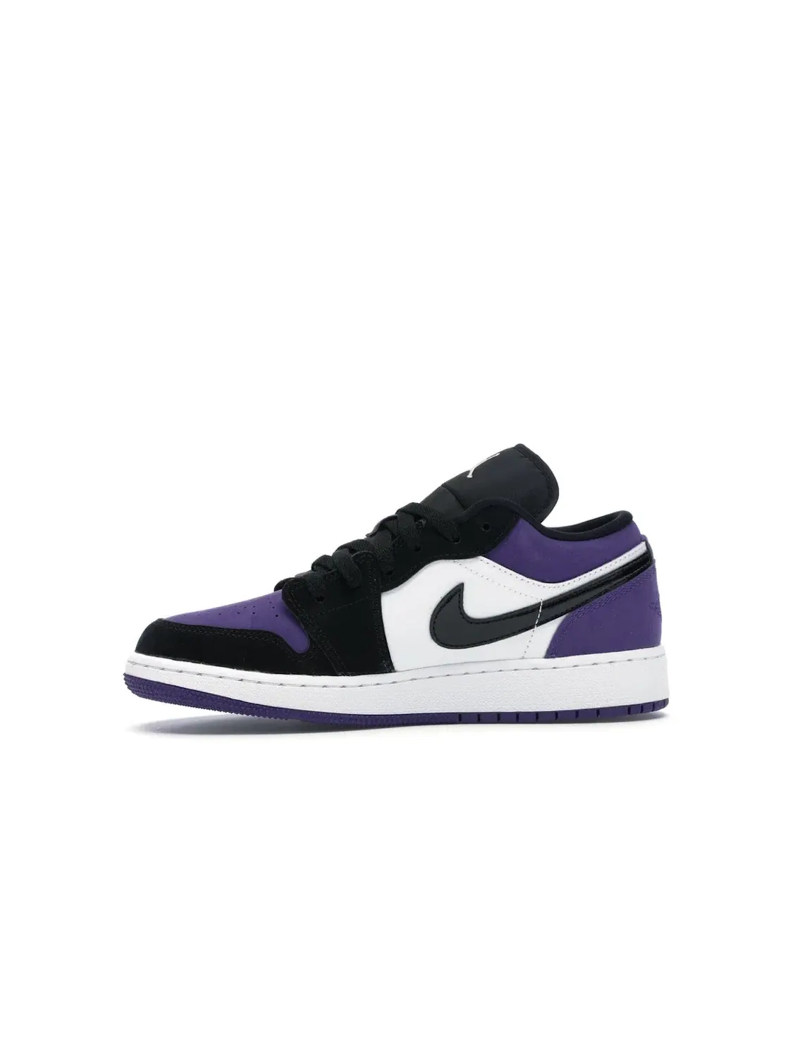 Детские кроссовки для мальчиков кожаные Jordan 1 Low — изображение 3 из 4, белый/черный-фиолетовый