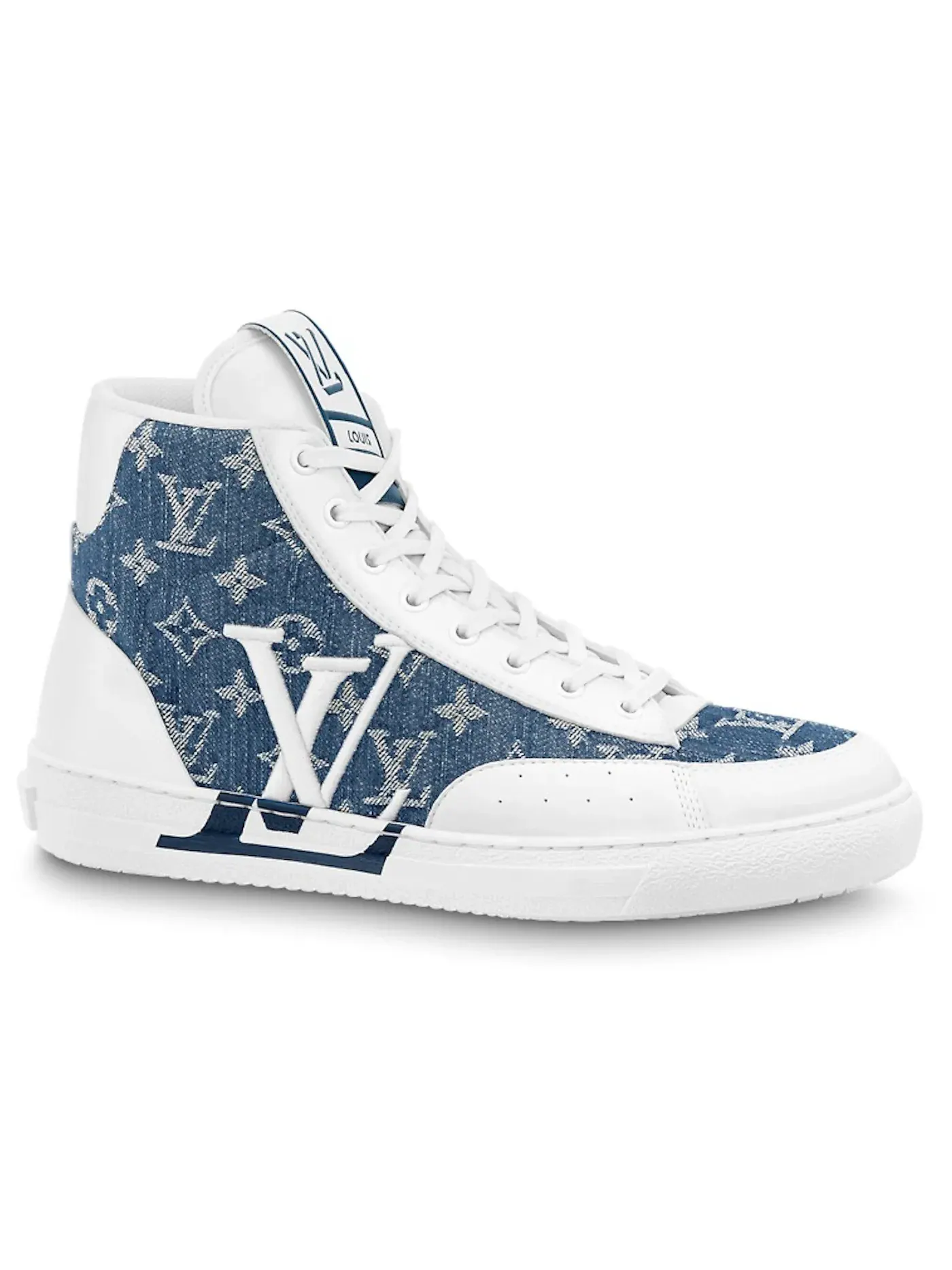 Мужские кроссовки с джинсовым верхом Louis Vuitton Charlie High Top Denim Monogram Louis Vuitton — изображение 1 из 1, белый