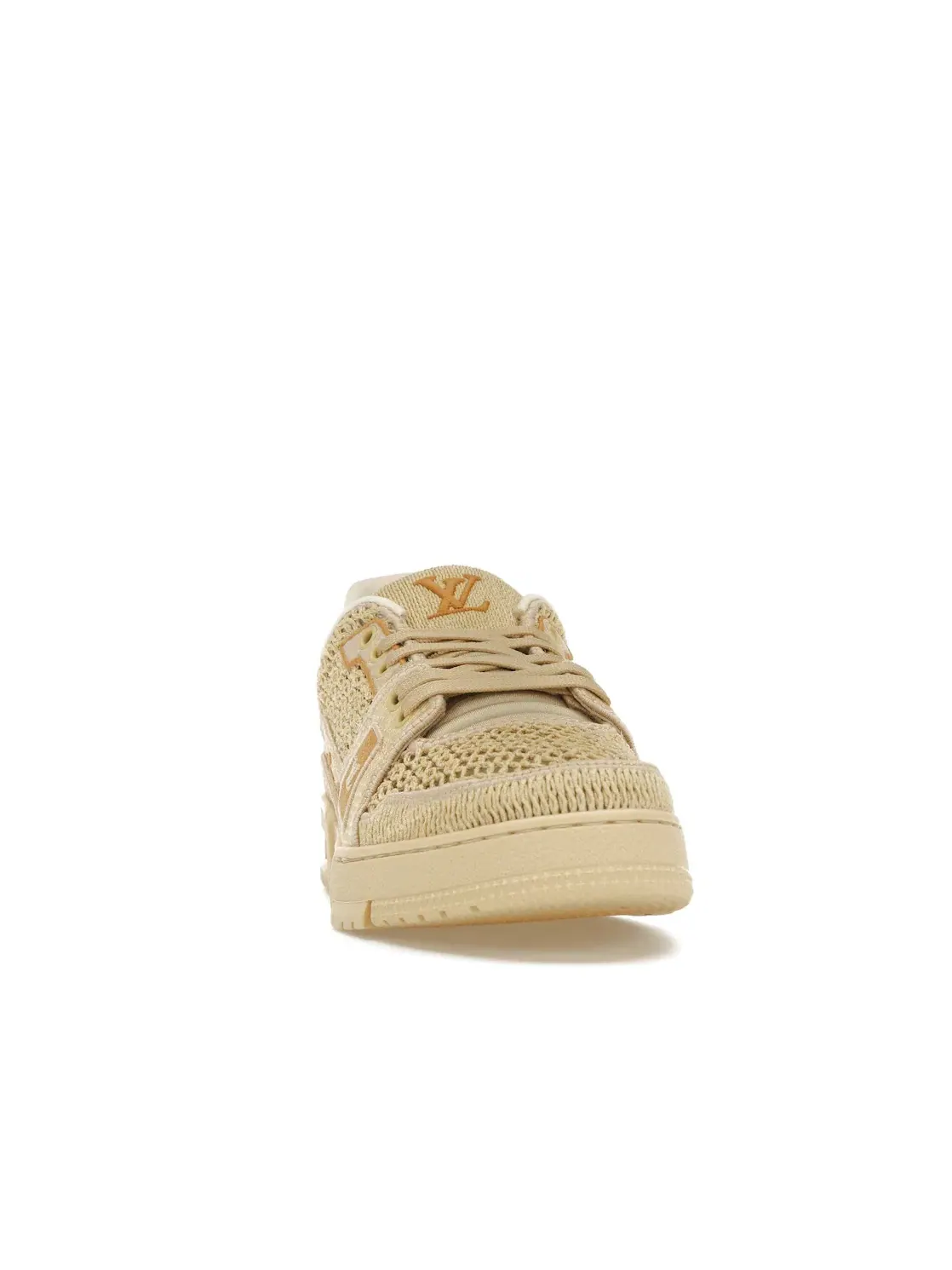 Мужские кроссовки с рафией Louis Vuitton LV Trainer — изображение 2 из 4, бежевый белый