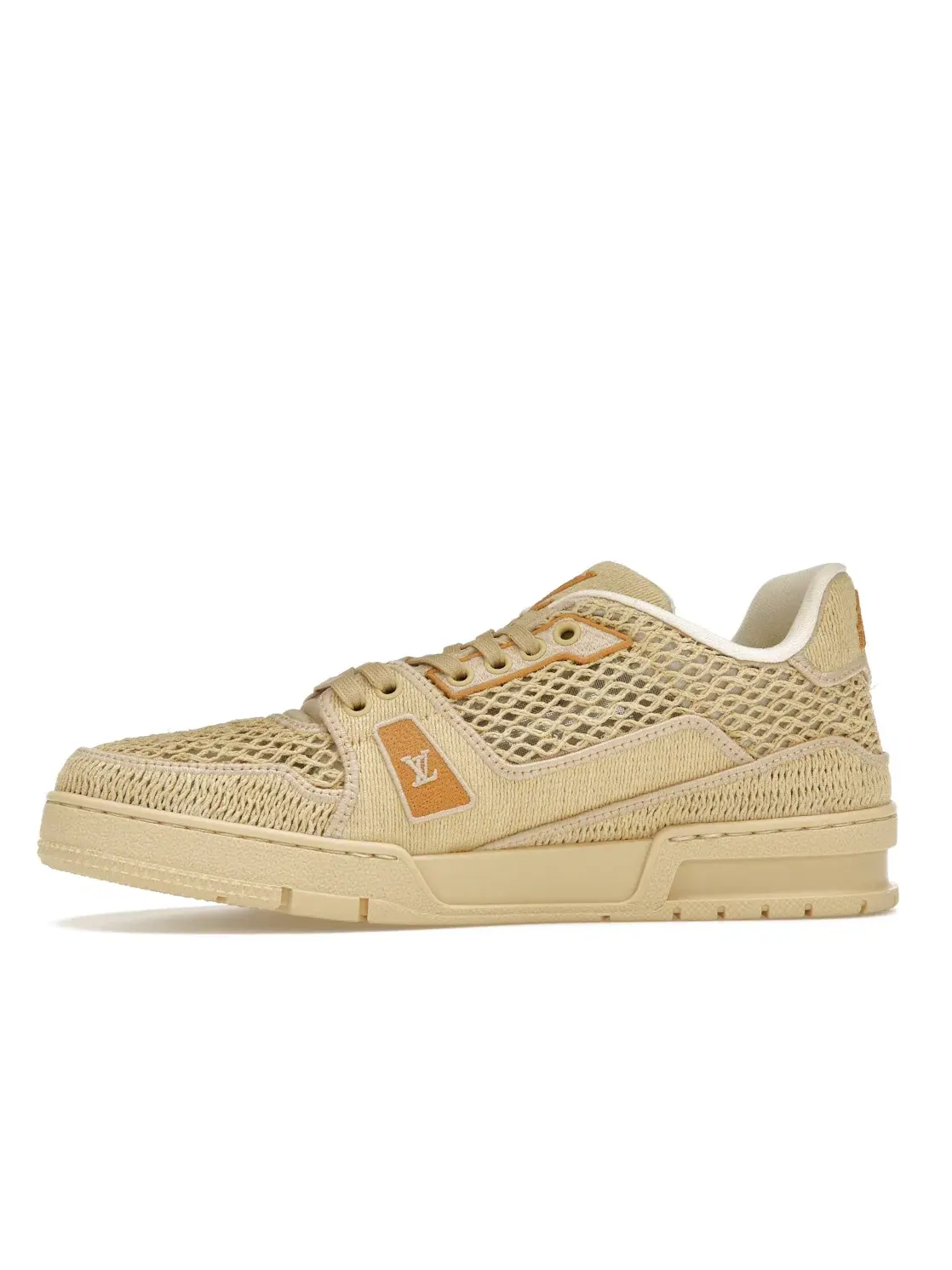 Мужские кроссовки с рафией Louis Vuitton LV Trainer — изображение 3 из 4, бежевый белый