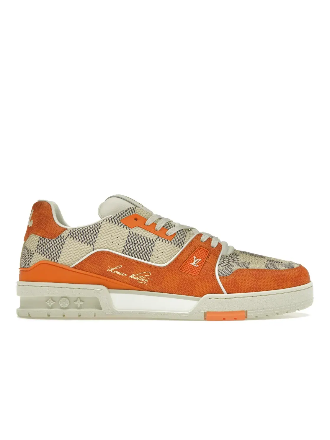 Мужские кроссовки с принтом Louis Vuitton LV Trainer Louis Vuitton — изображение 1 из 4, белый/оранжевый