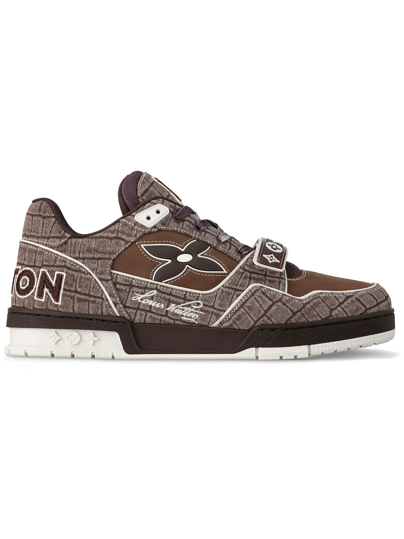 Мужские кроссовки с крокодиловой текстурой Louis Vuitton LV Trainer — изображение 1 из 1, коричневый