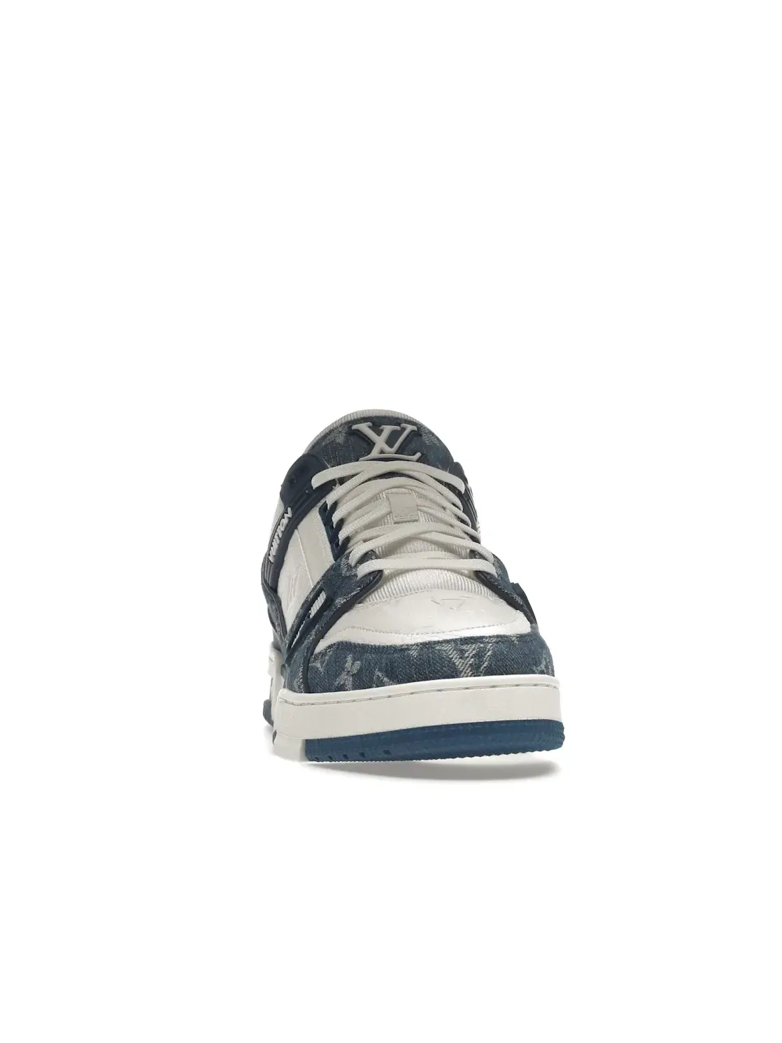 Мужские кроссовки с денимом и монограммой Louis Vuitton LV Trainer — изображение 2 из 4, белый синий