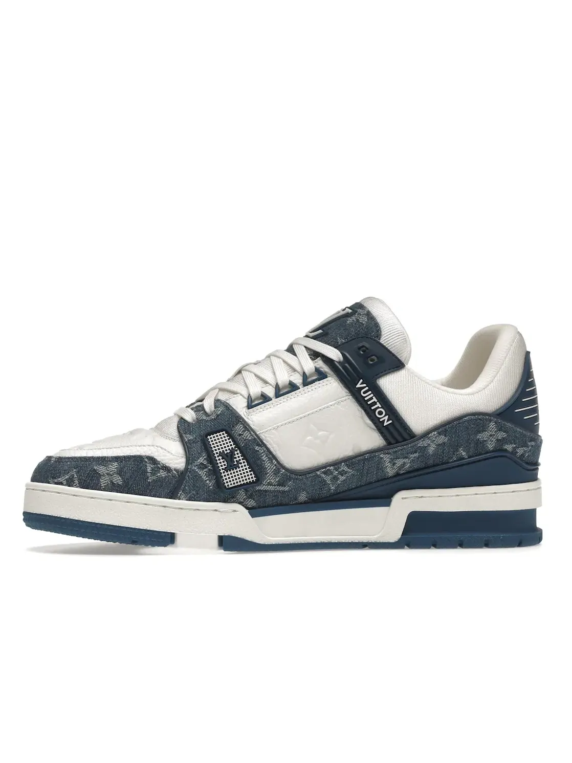 Мужские кроссовки с денимом и монограммой Louis Vuitton LV Trainer — изображение 3 из 4, белый синий