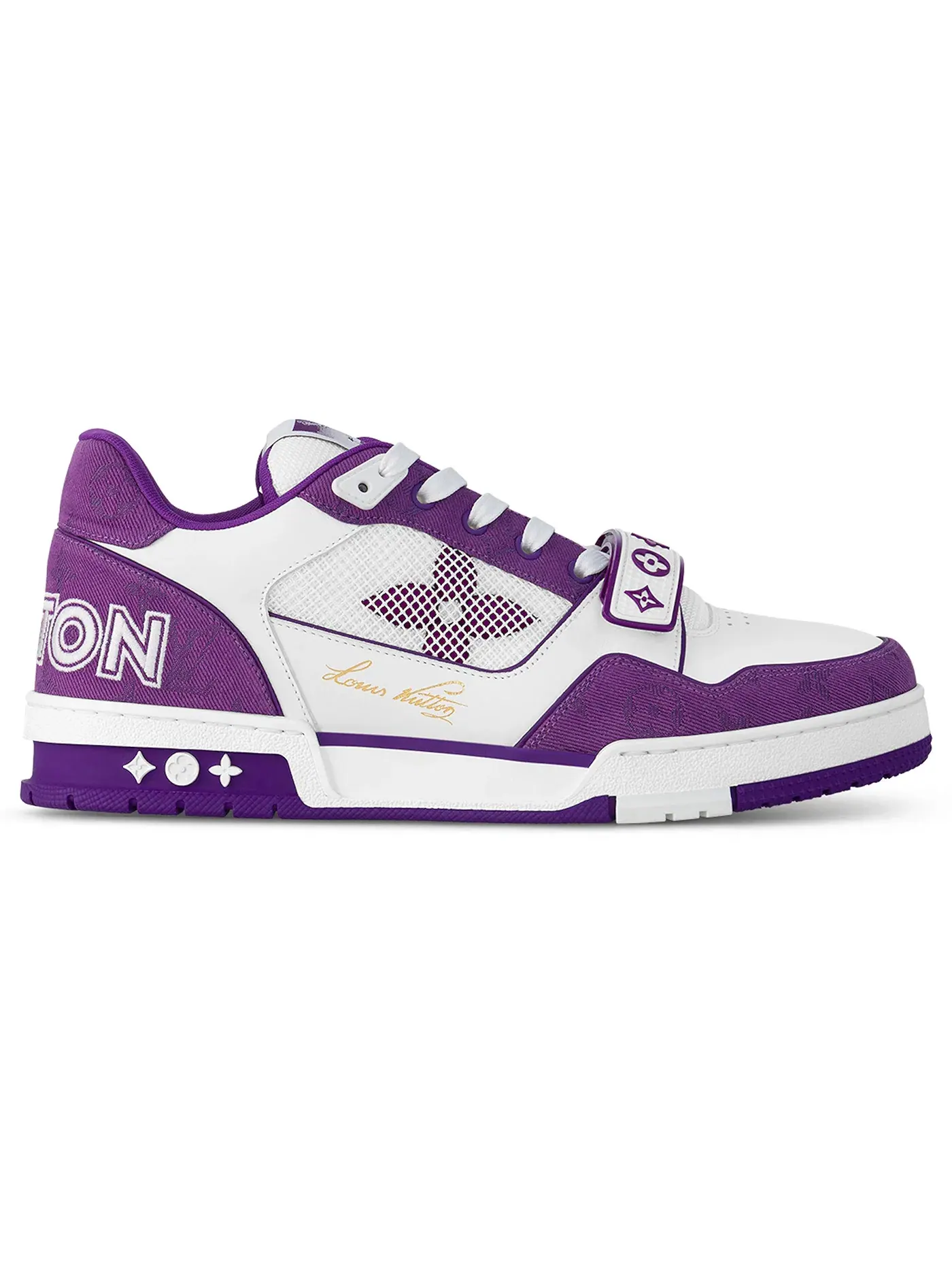 Мужские кроссовки с ремешком Monogram Louis Vuitton LV Trainer — изображение 1 из 1, белый фиолетовый