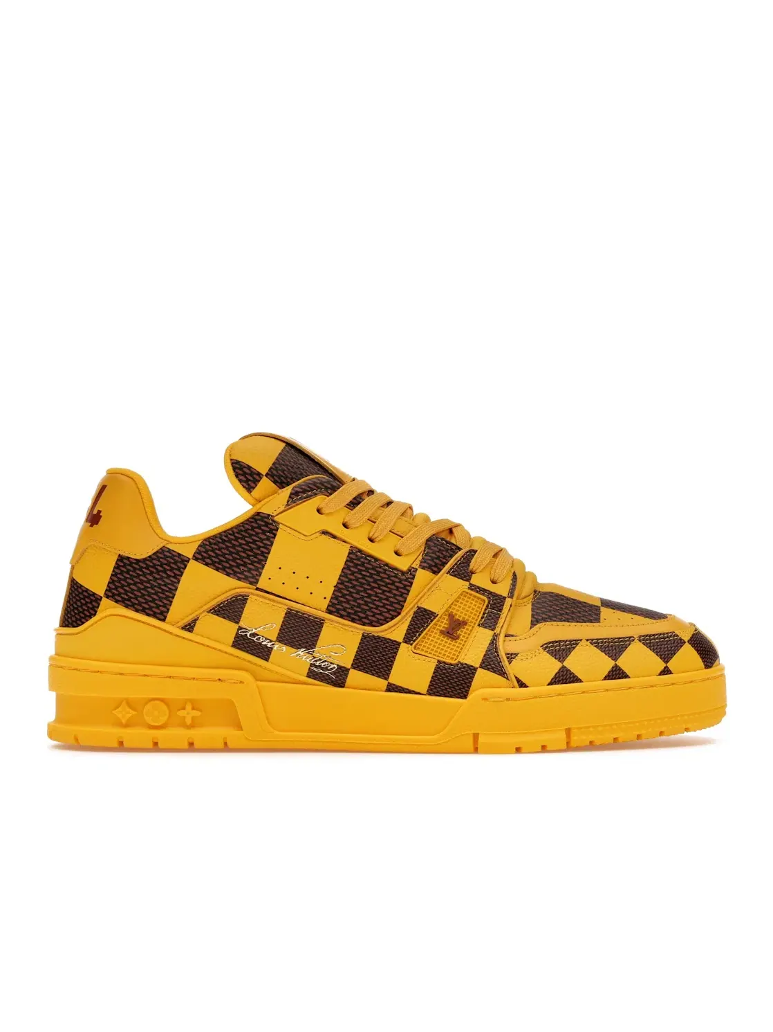 Мужские кроссовки с принтом Louis Vuitton LV Trainer Sneaker Damier Pop Louis Vuitton — изображение 1 из 4, желтый