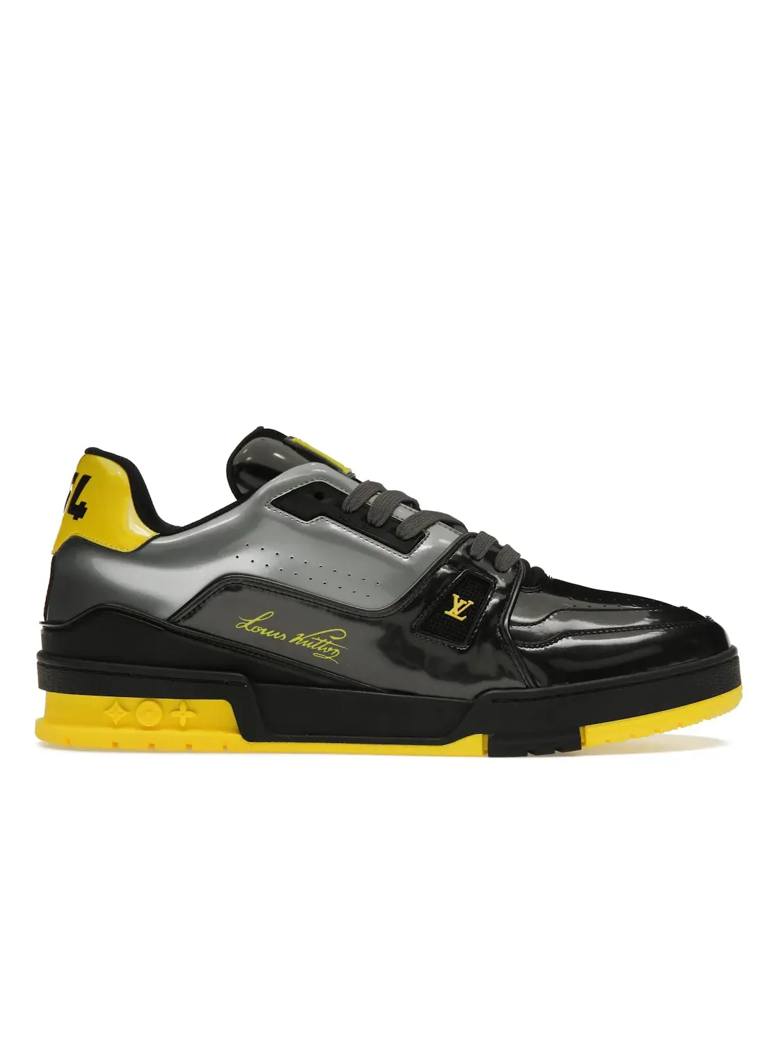 Мужские кроссовки с контрастными вставками Louis Vuitton Trainer — изображение 1 из 4, серый/черный/желтый