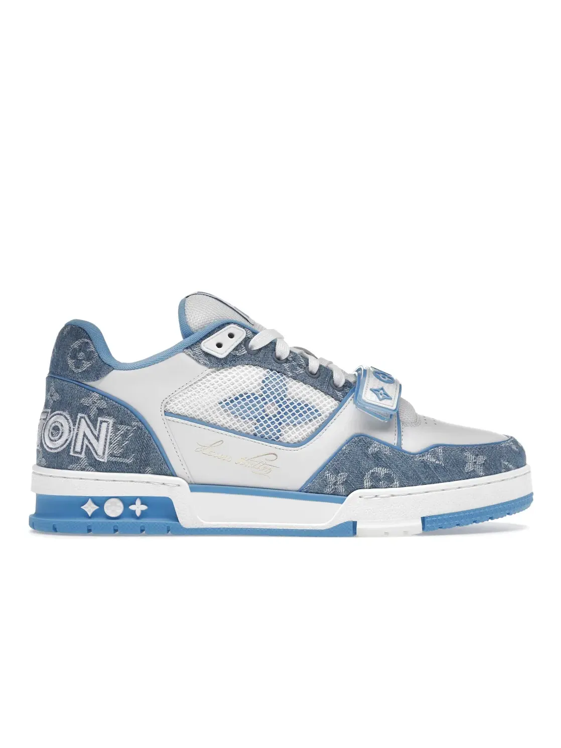 Мужские кроссовки с денимом Louis Vuitton Trainer — изображение 1 из 4, белый синий
