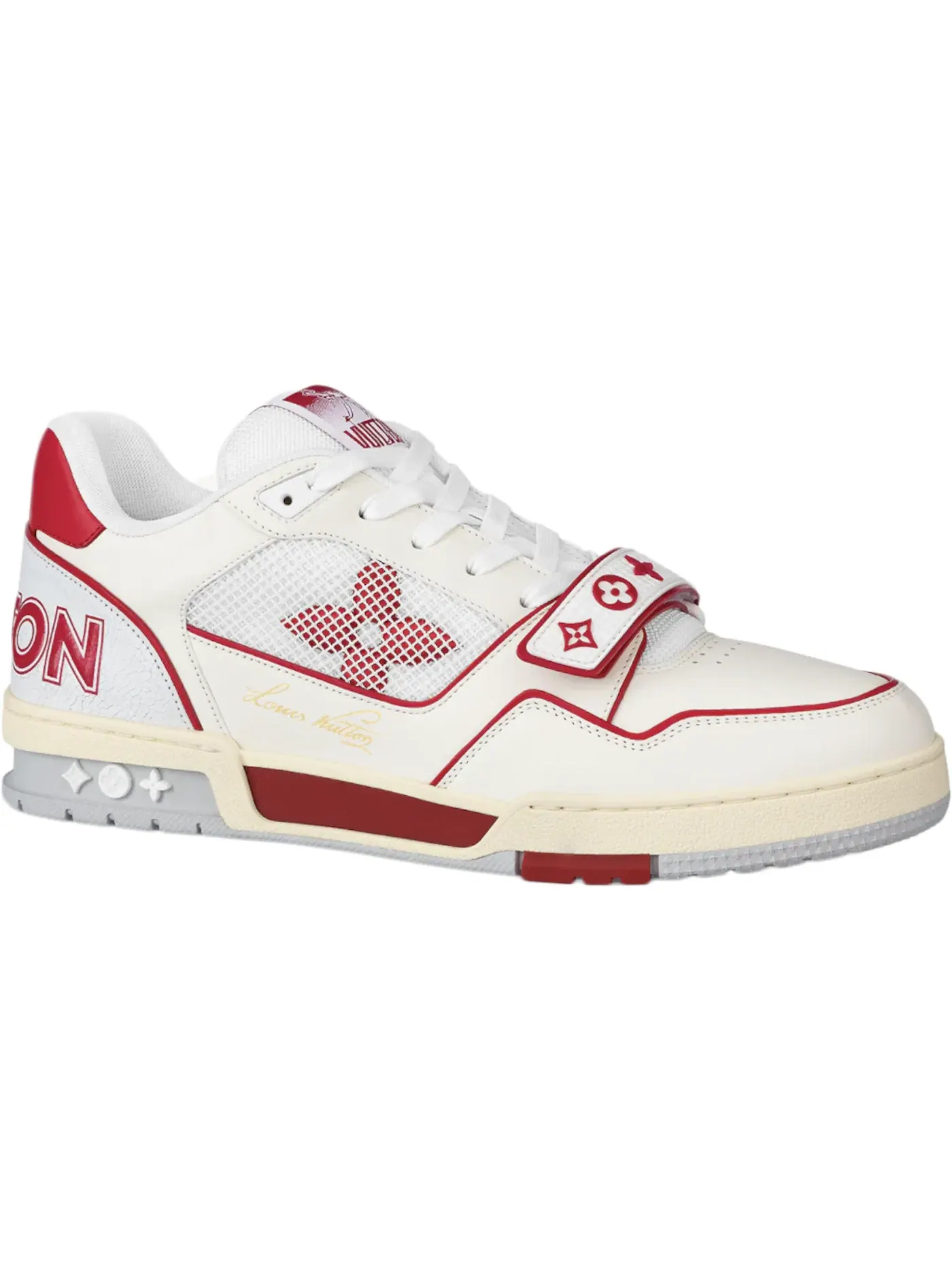 Мужские кроссовки с красной сеткой Louis Vuitton Trainer — изображение 1 из 1, белый/красный