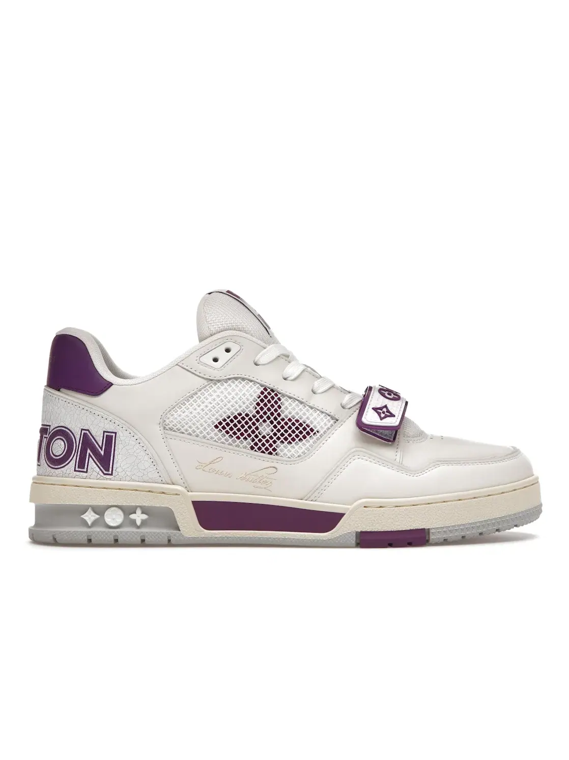 Мужские кроссовки с сетчатым верхом Louis Vuitton Trainer Louis Vuitton — изображение 1 из 4, белый/фиолетовый