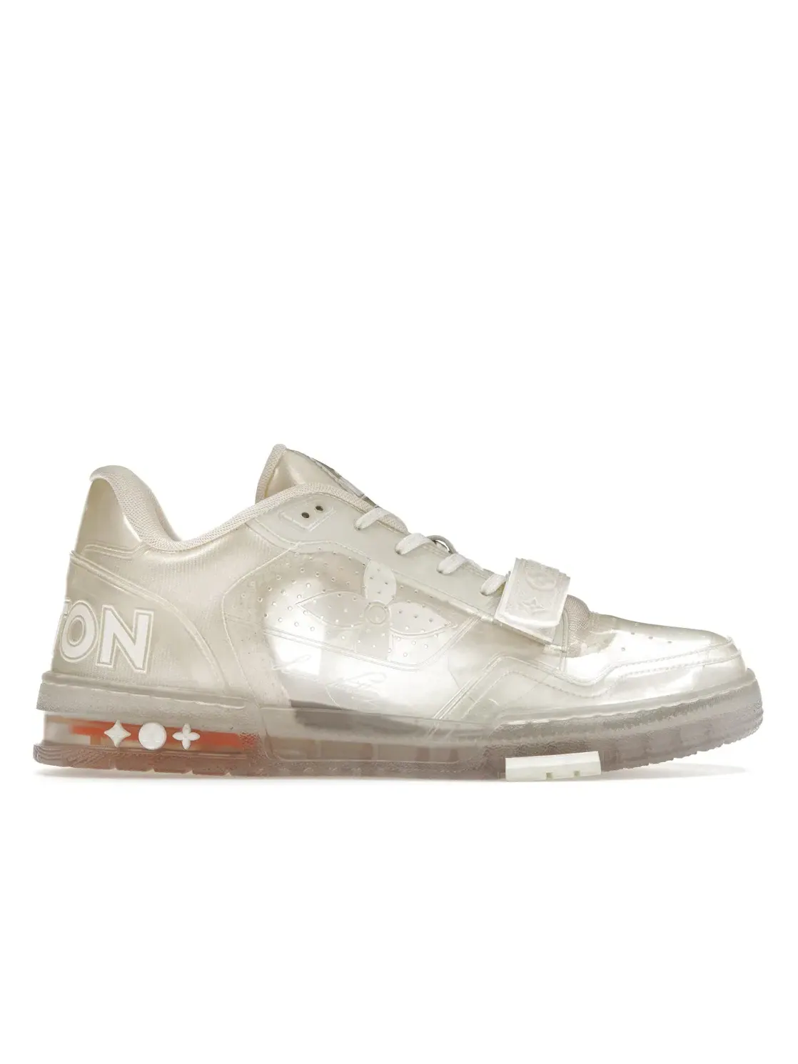 Мужские кроссовки с прозрачными вставками Louis Vuitton Trainer — изображение 1 из 4, белый/прозрачный
