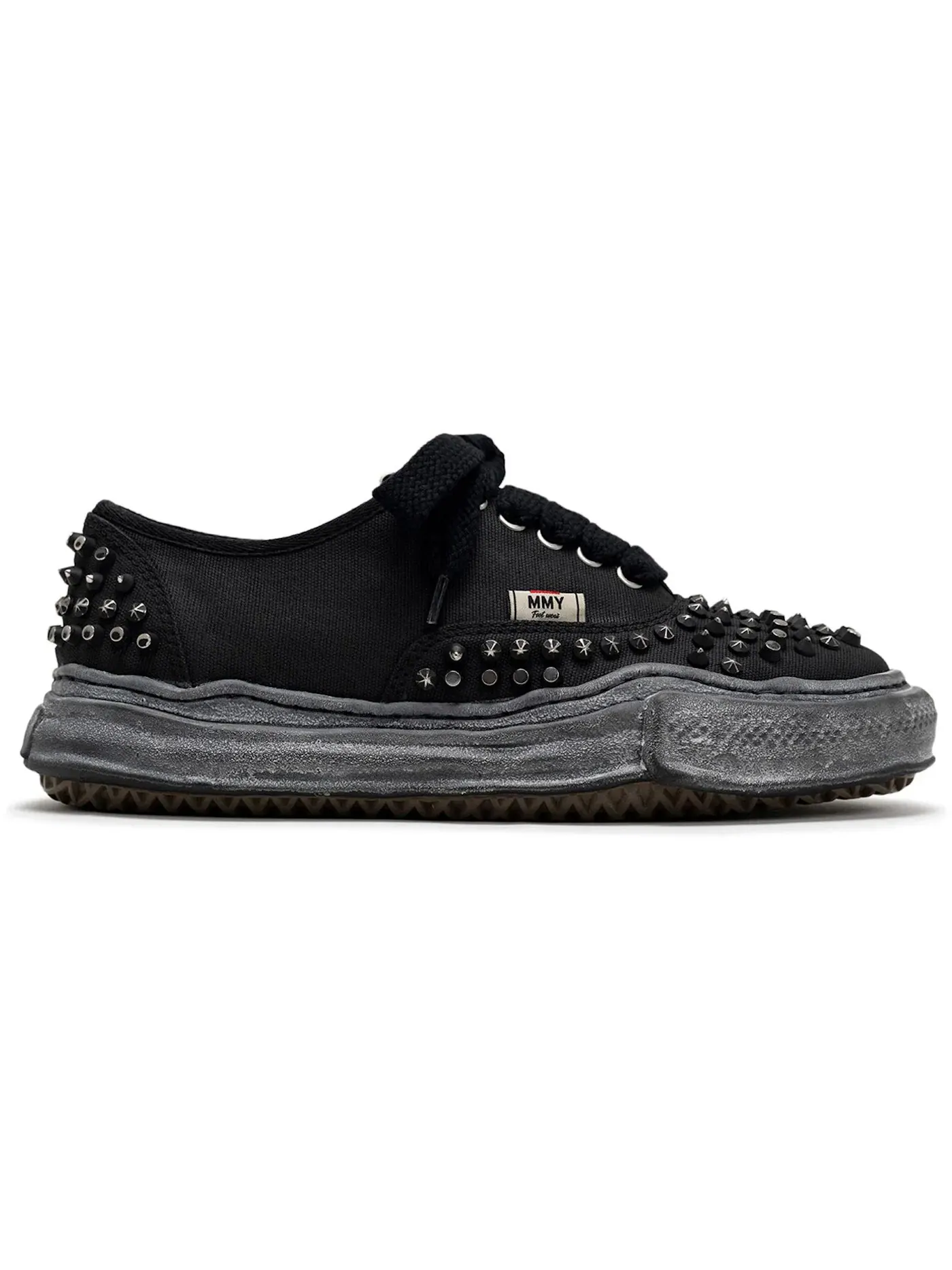 Мужские кроссовки с шипами Maison Mihara Yasuhiro Baker OG Sole Studded Canvas Low — изображение 1 из 1, черный/черный
