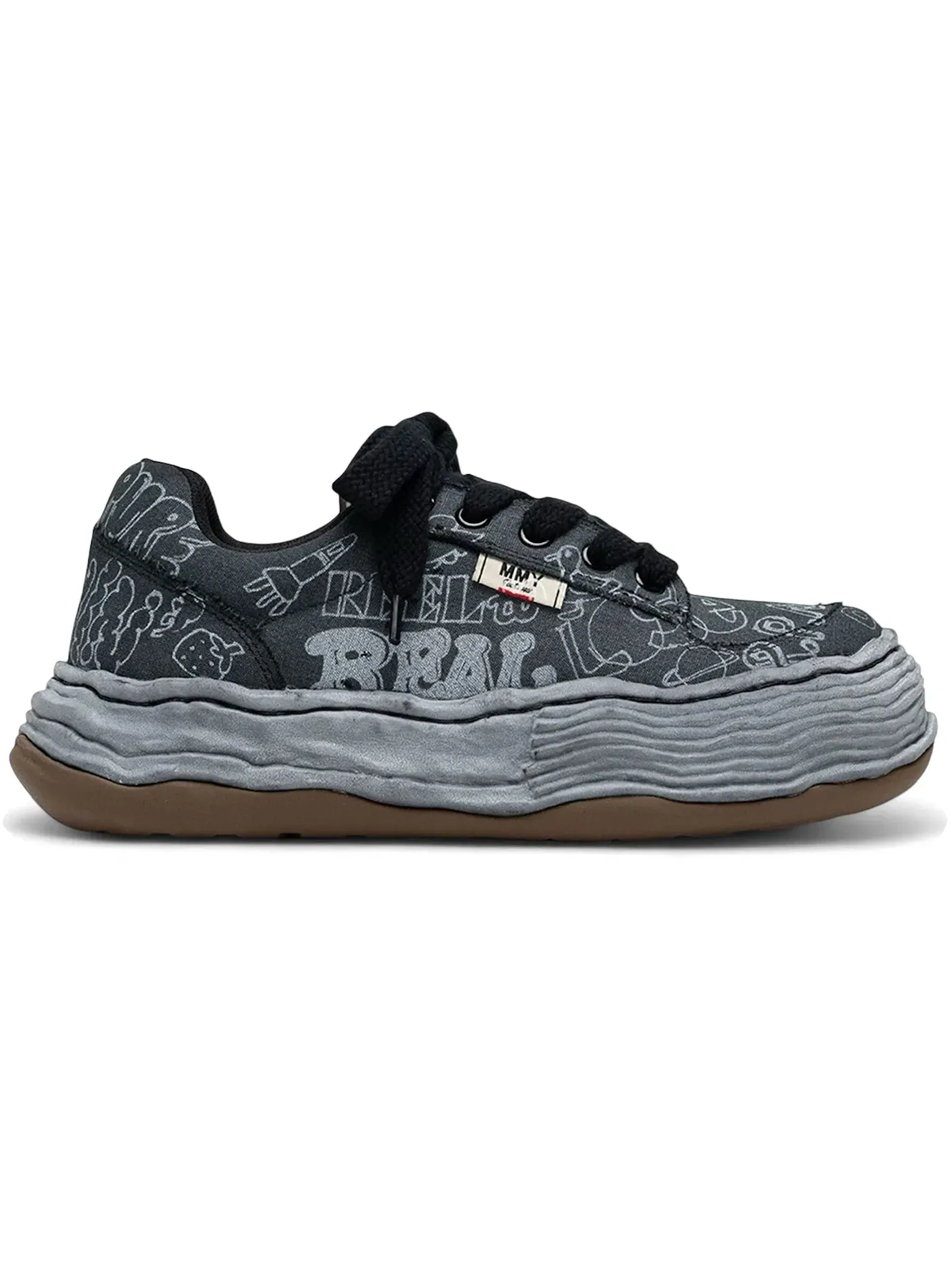 Мужские кеды с принтом Maison Mihara Yasuhiro Oliver OG Sole Graffiti Printed Canvas Low — изображение 1 из 1, черный/черный