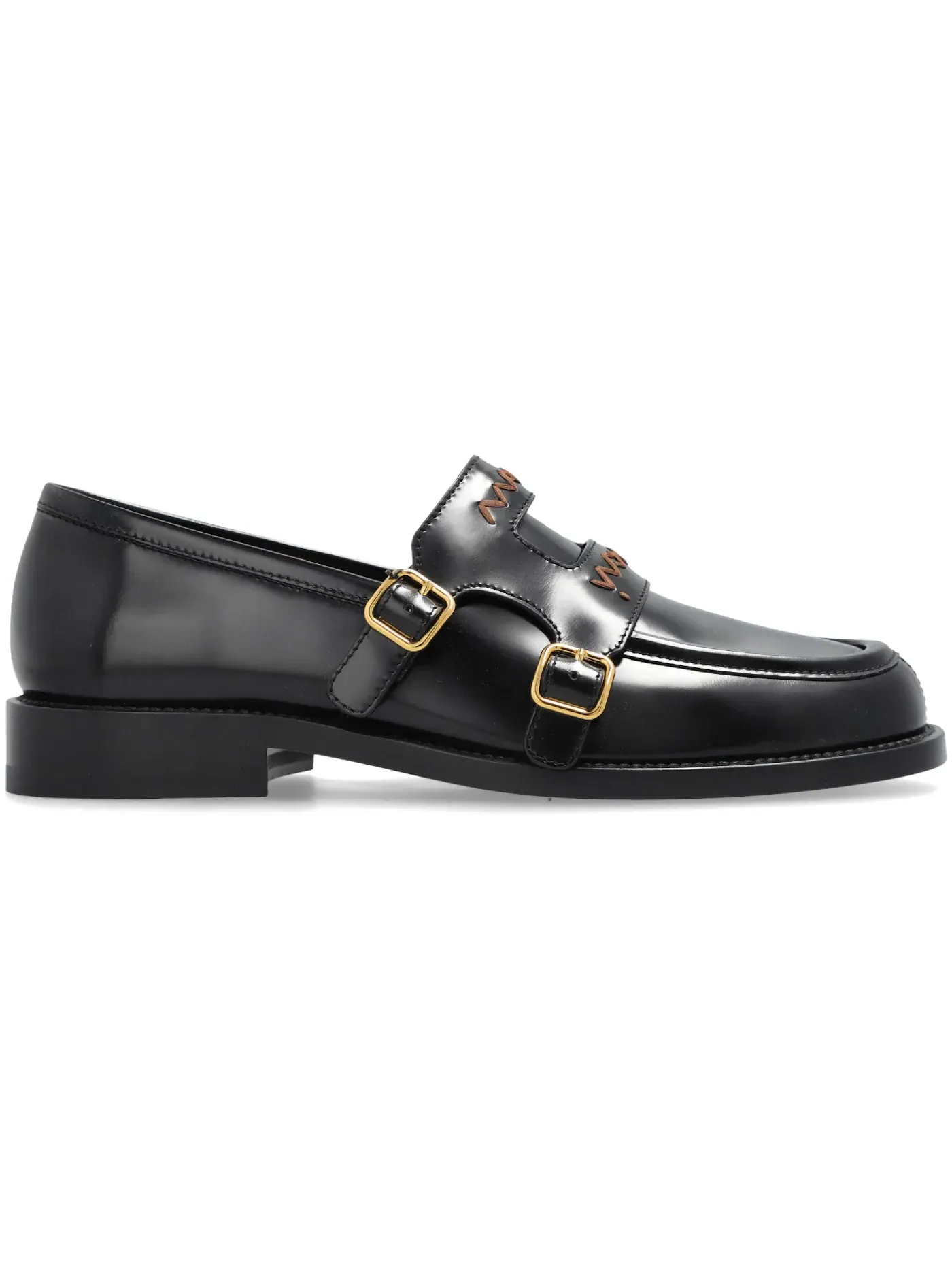 Женские лоферы с двойной пряжкой Marni Double Buckle Leather Moccasin — изображение 1 из 1, черный