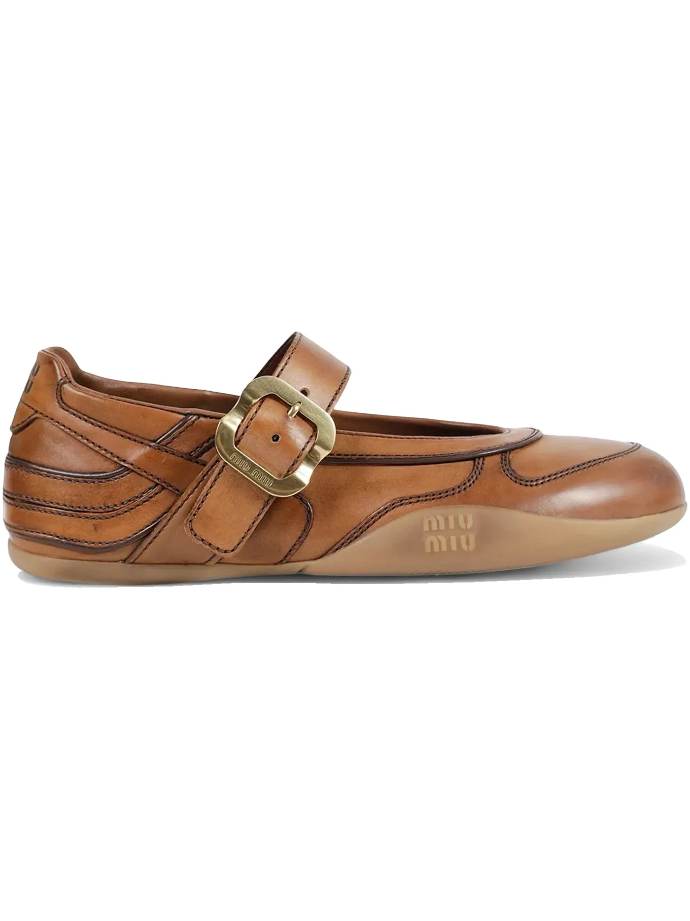Женские балетки кожаные Miu Miu Gymnasium Leather Ballerina — изображение 1 из 1, коричневый