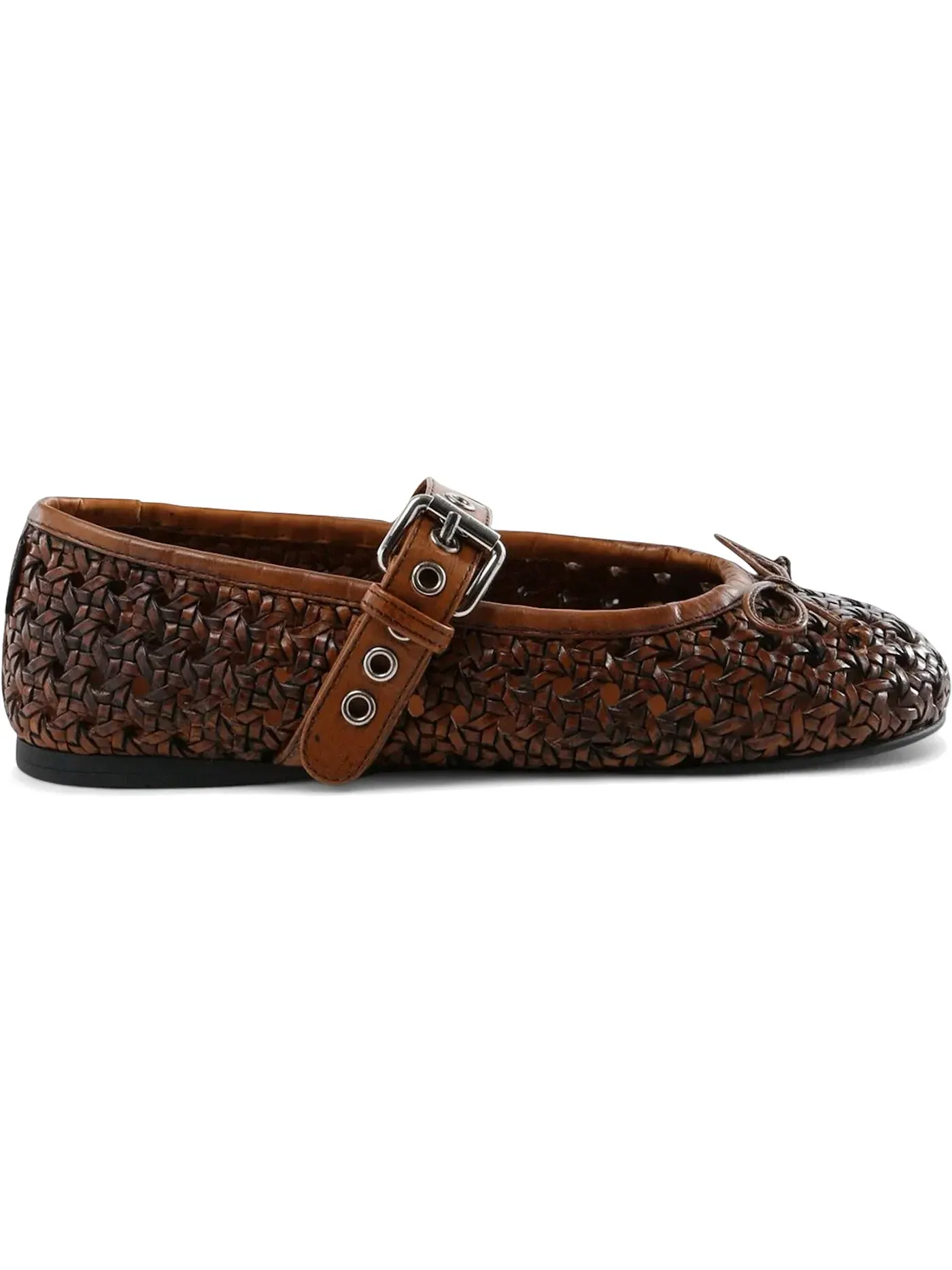 Женские балетки плетеные Miu Miu Woven Ballerina Flat — изображение 1 из 1, коричневый