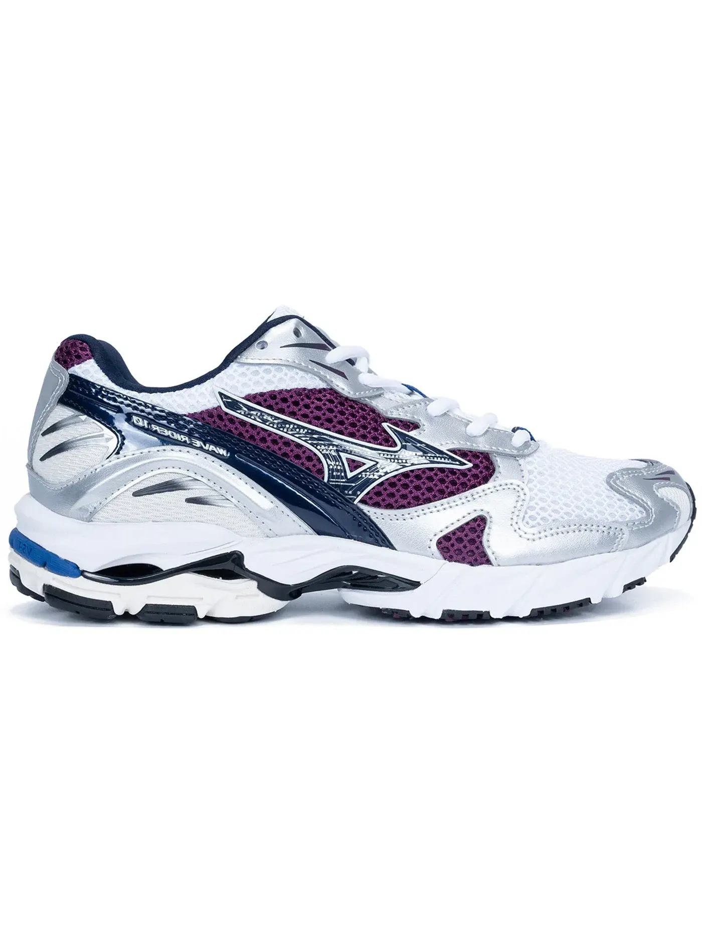 Мужские кроссовки с ретро-дизайном Mizuno Wave Rider 10 — изображение 1 из 1, белый/темный фиолетовый