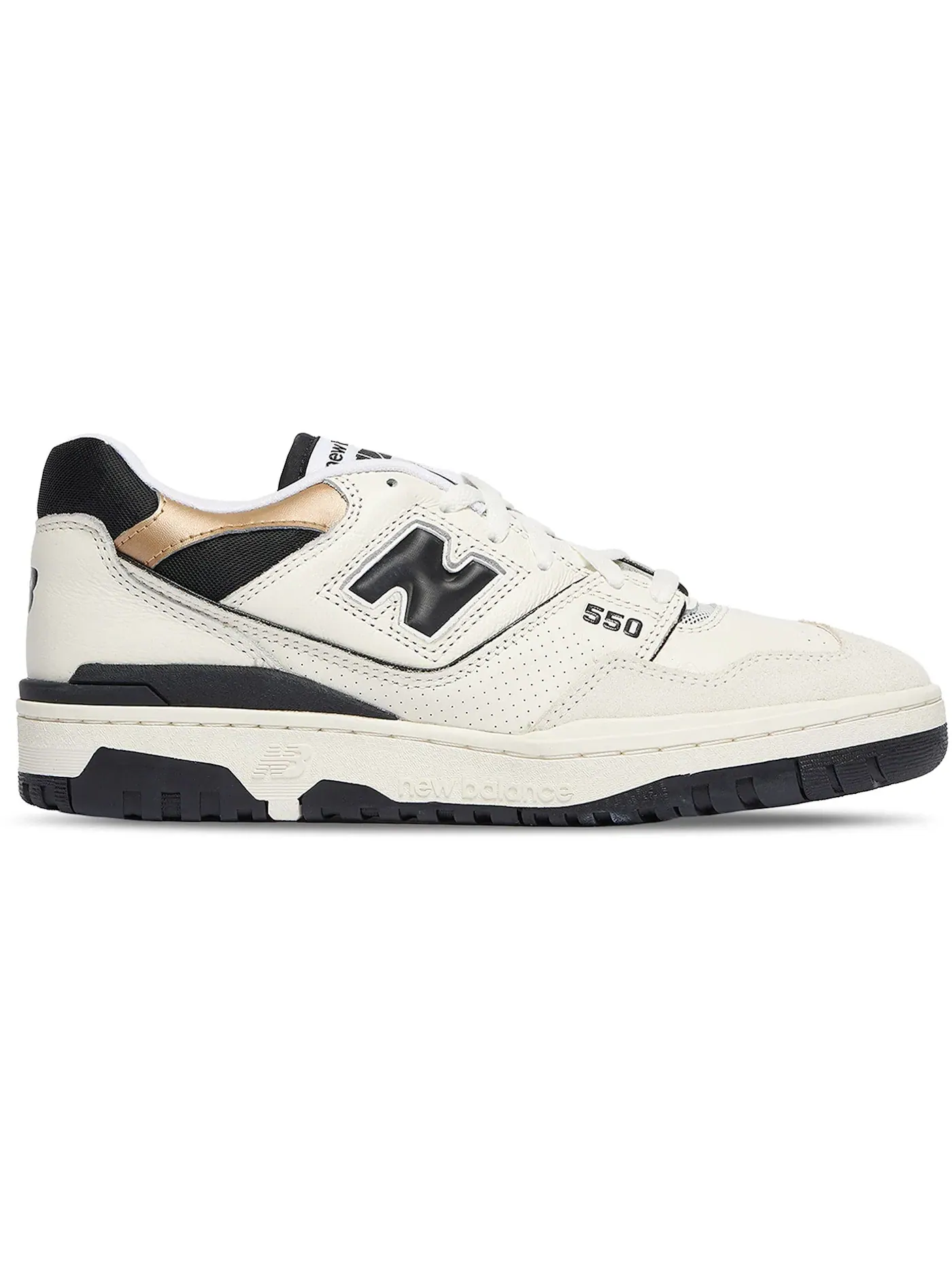 Мужские кроссовки с кожаным верхом New Balance 550 — изображение 1 из 1, белый/черный/золотистый