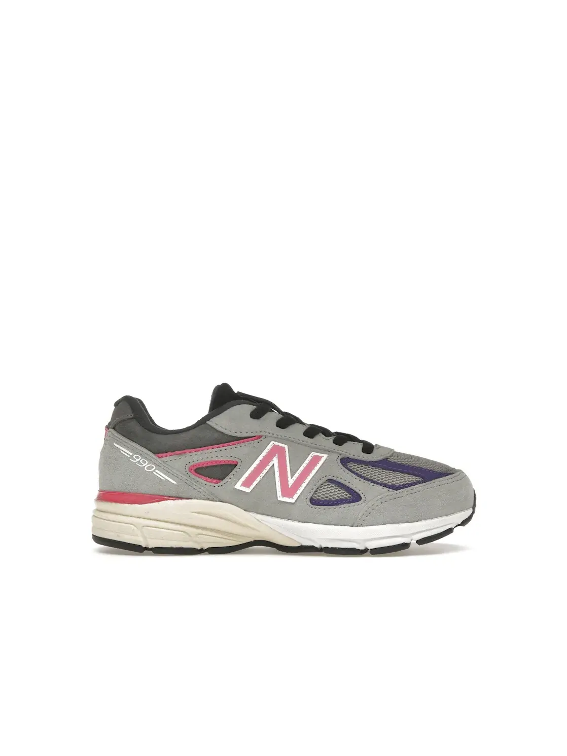 Детские кроссовки Lifestyle с замшевыми вставками New Balance 990v4 — изображение 1 из 4, серый/розовый