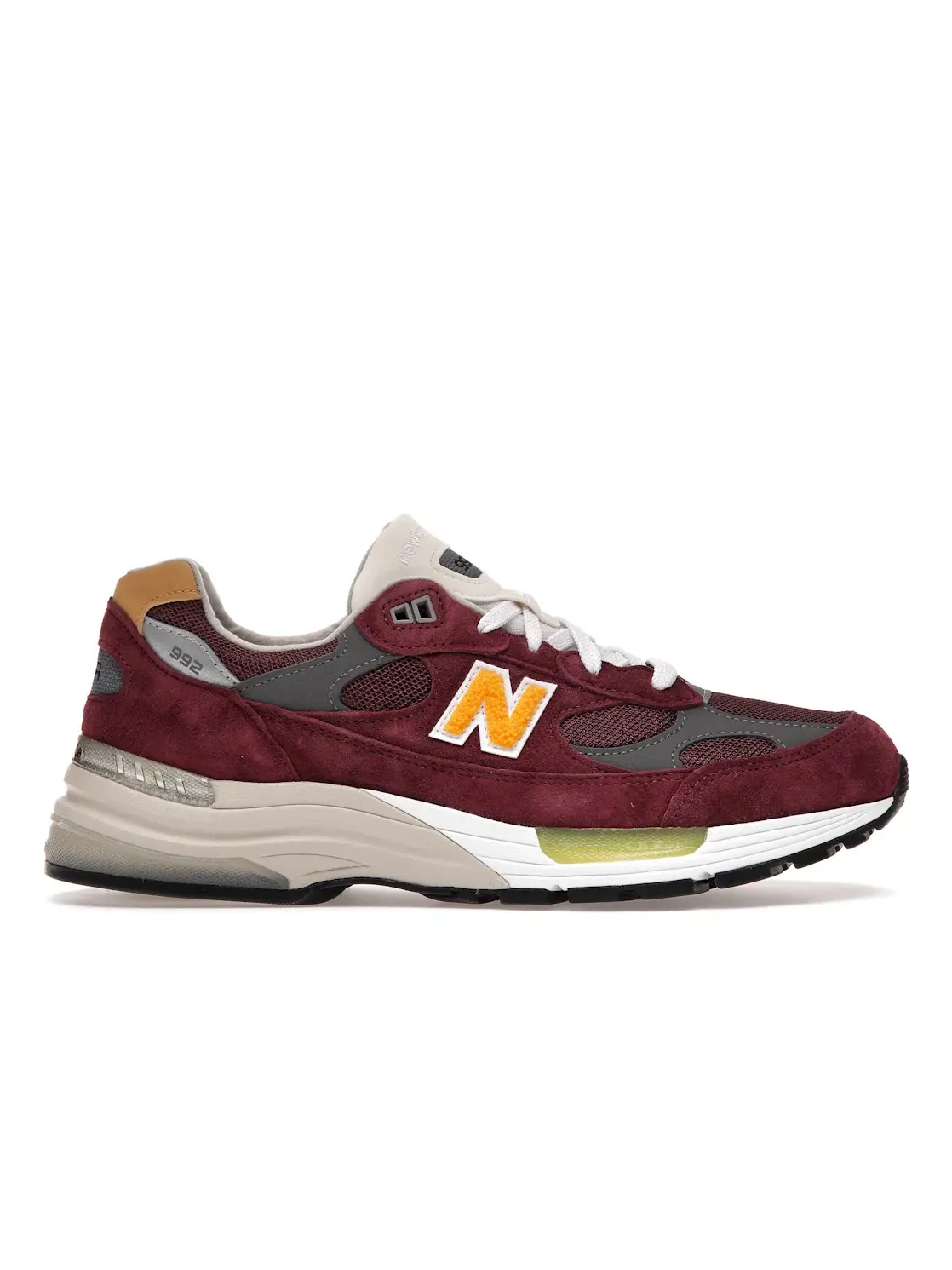 Мужские кроссовки с замшевым и сетчатым верхом New Balance 992 — изображение 1 из 4, бордовый/желтый/белый