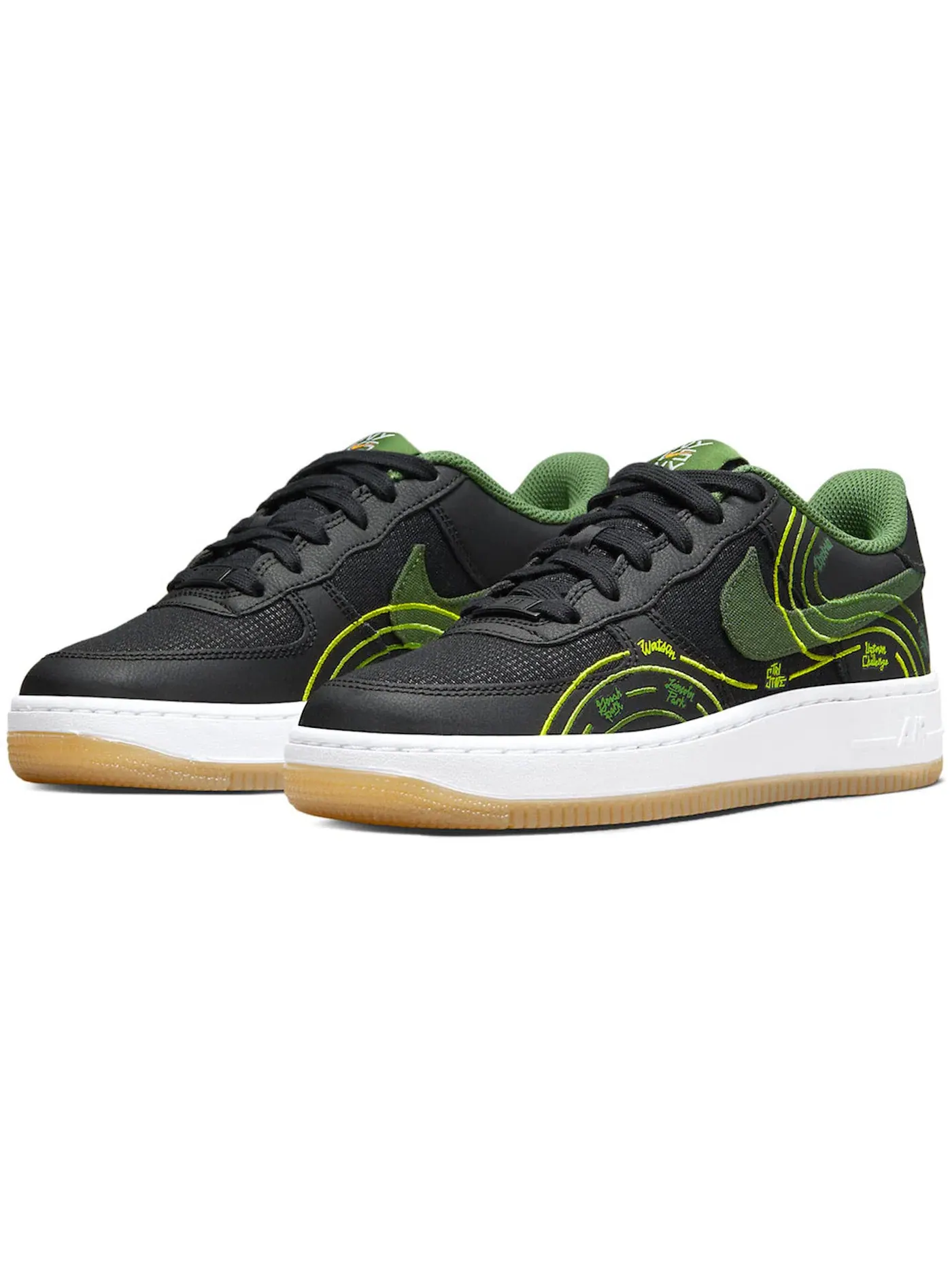 Детские кроссовки с длинным язычком Nike Air Force 1 Low LV8 — изображение 1 из 1, черный/зеленый//белый