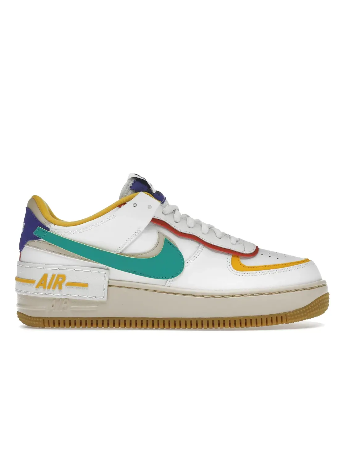 Женские кроссовки с многослойным дизайном Nike Air Force 1 Low Shadow — изображение 1 из 4, белый/желтый//зеленый