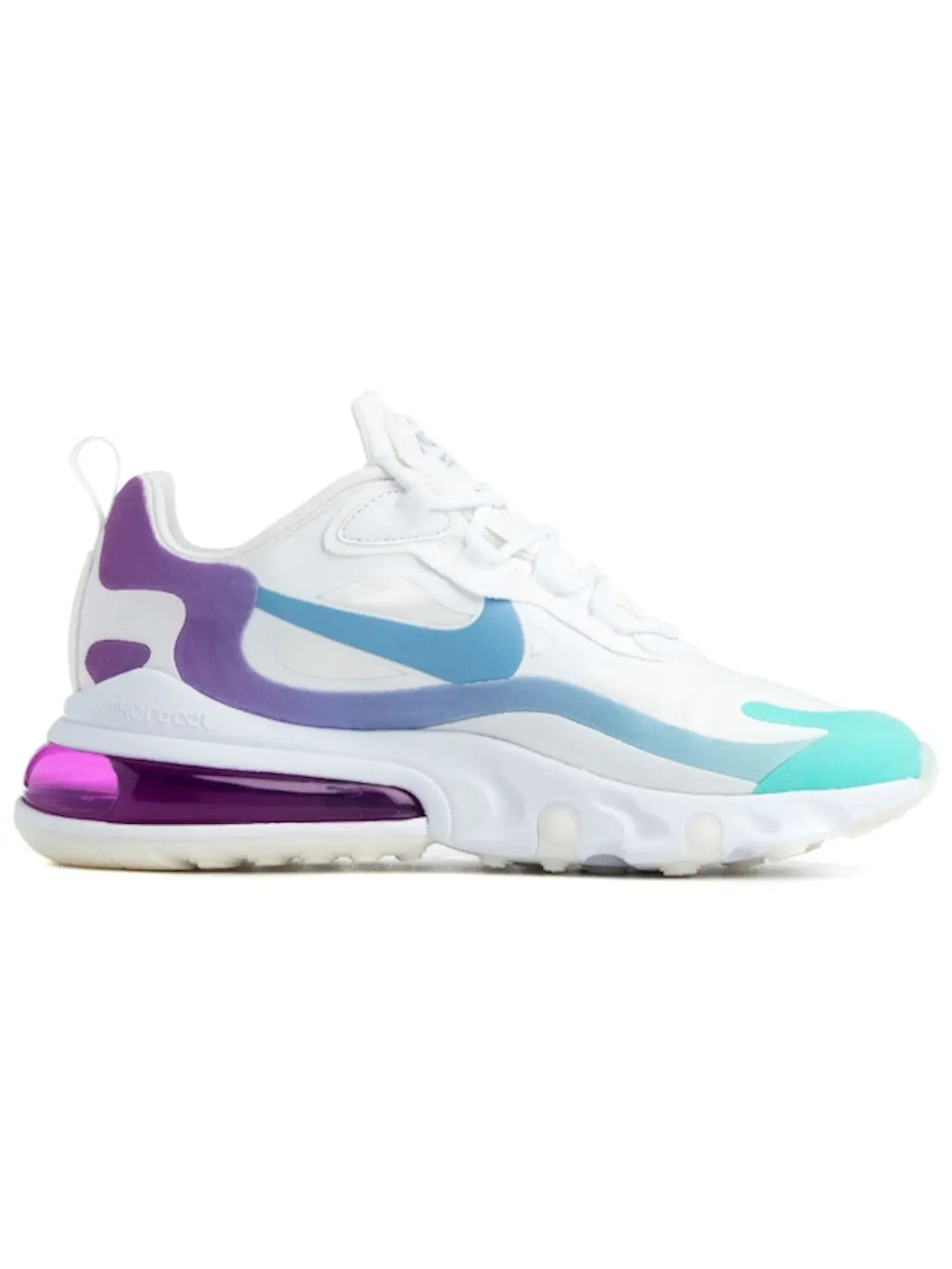 Женские кроссовки с амортизацией Nike Air Max 270 React — изображение 1 из 1, белый/синий-фиолетовый