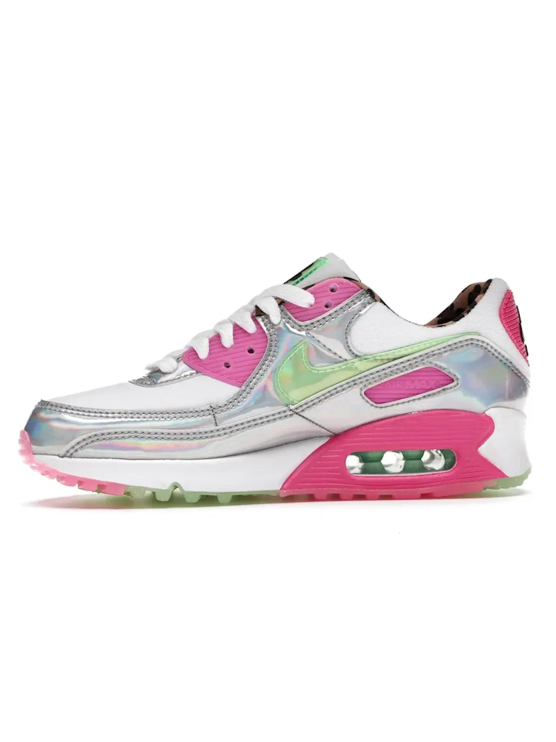 Женские кроссовки с принтом Daisy Leopard Iridescent Nike Air Max 90 — изображение 3 из 4, белый/зеленый--черный