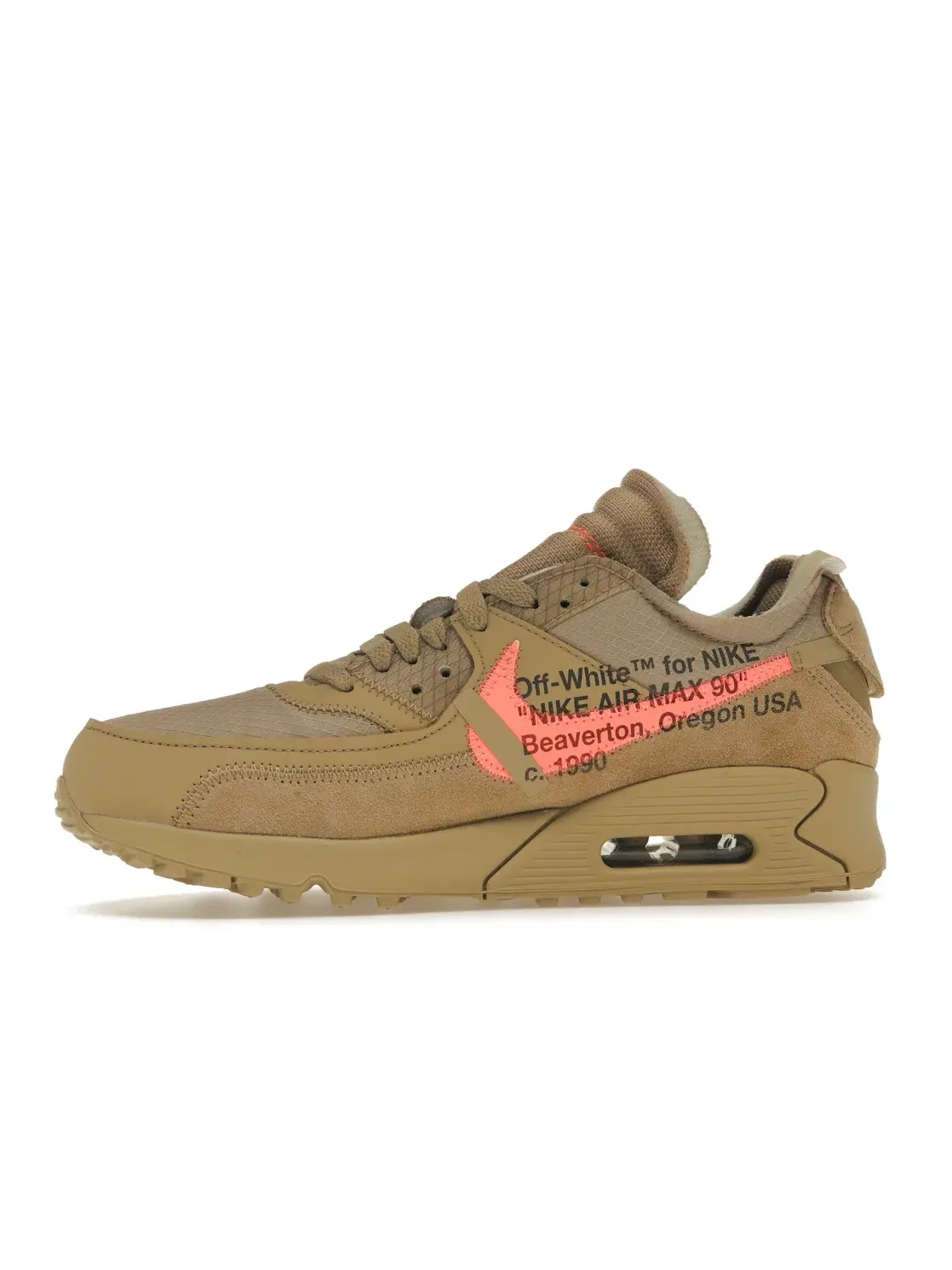 Мужские кроссовки с принтом Nike Air Max 90 Off-White Desert Ore, Desert Ore/Desert Ore-Hyper Jade-Bright Mango