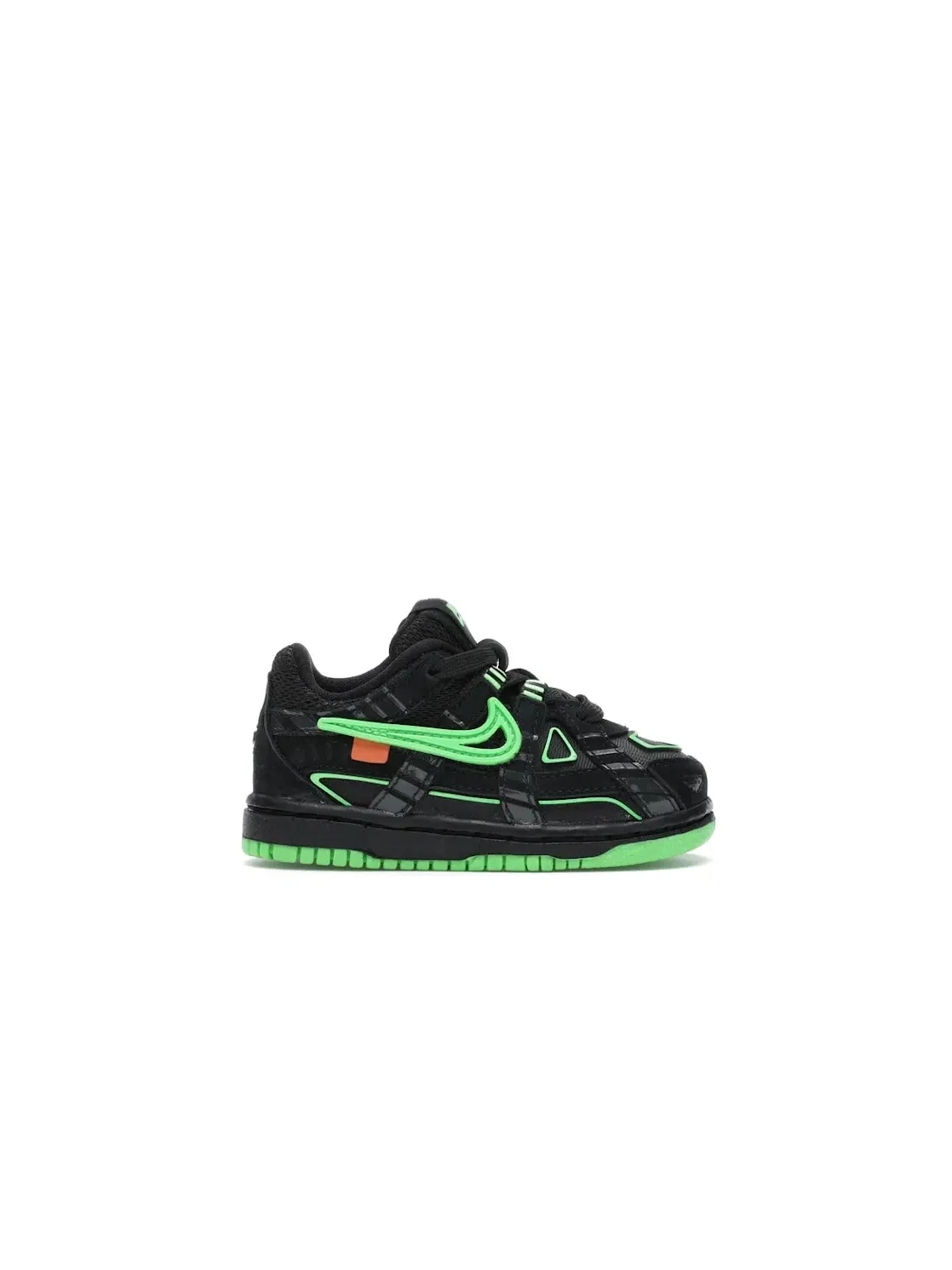 Детские кроссовки Lifestyle Nike Air Rubber Dunk Off-White Green Strike — изображение 1 из 4, черный/белый-зеленый