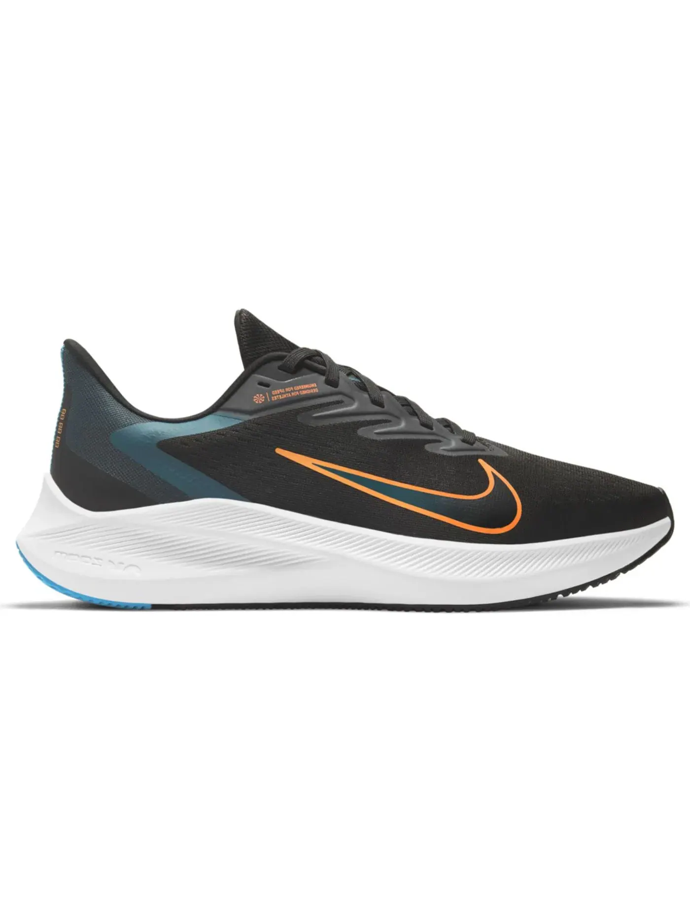 Мужские кроссовки беговые Nike Air Zoom Winflo 7 Nike — изображение 1 из 1, черный/оранжевый/белый