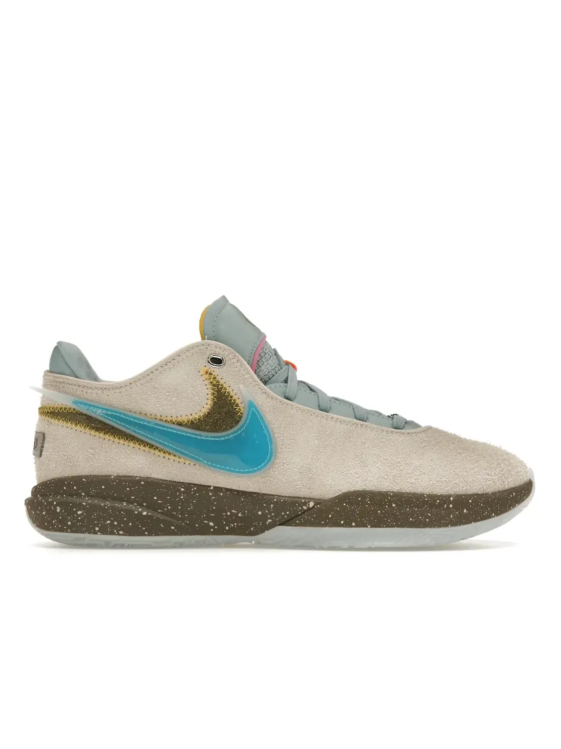 Мужские кроссовки с принтом Nike LeBron 20 UNKNWN Message in a Bottle Nike, Guava Ice/Teal Nebula-Emerald Rise