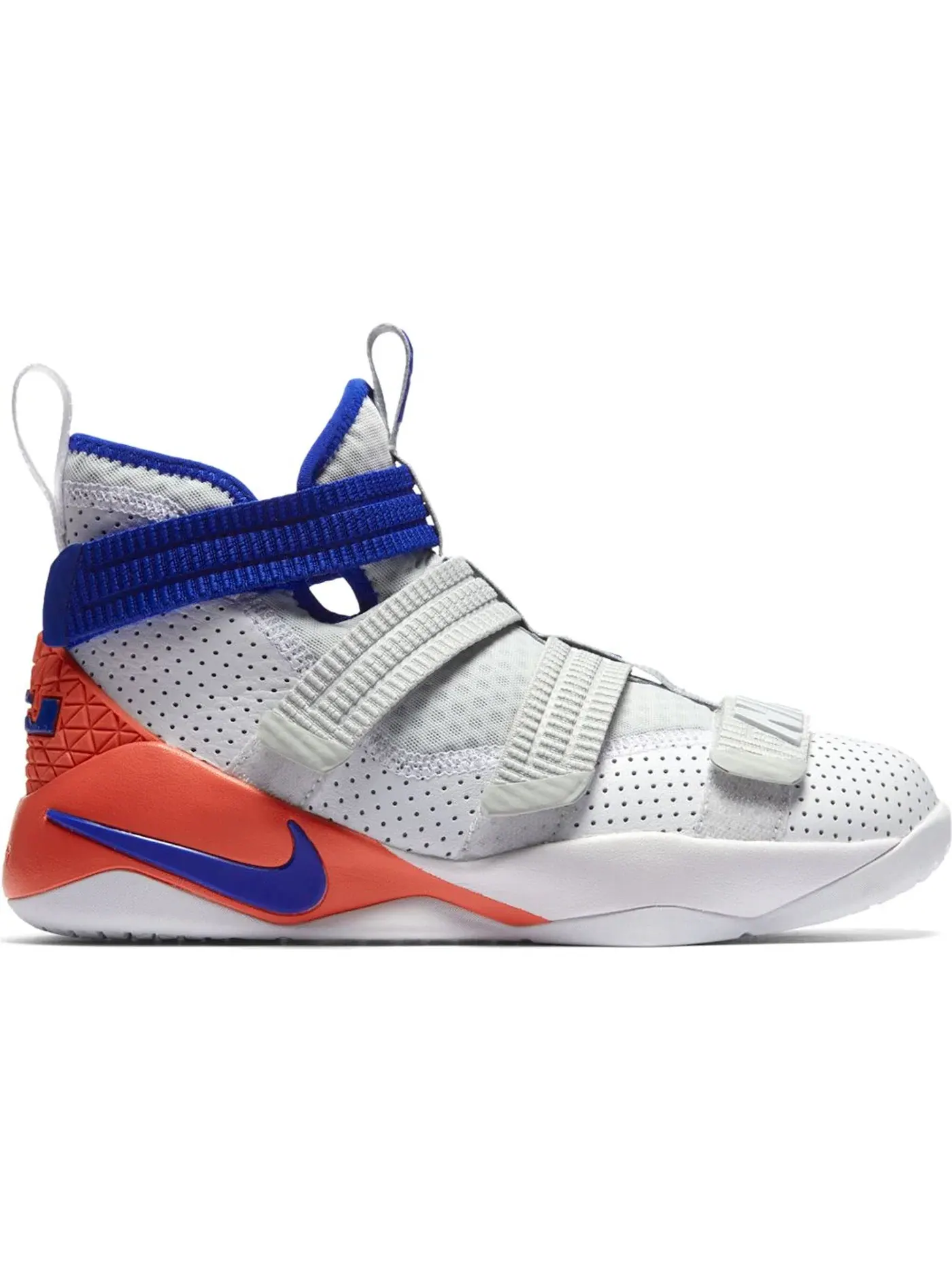 Детские кроссовки для мальчиков с амортизацией Nike LeBron Zoom Soldier 11 Nike — изображение 1 из 1, белый/синий--платиновый