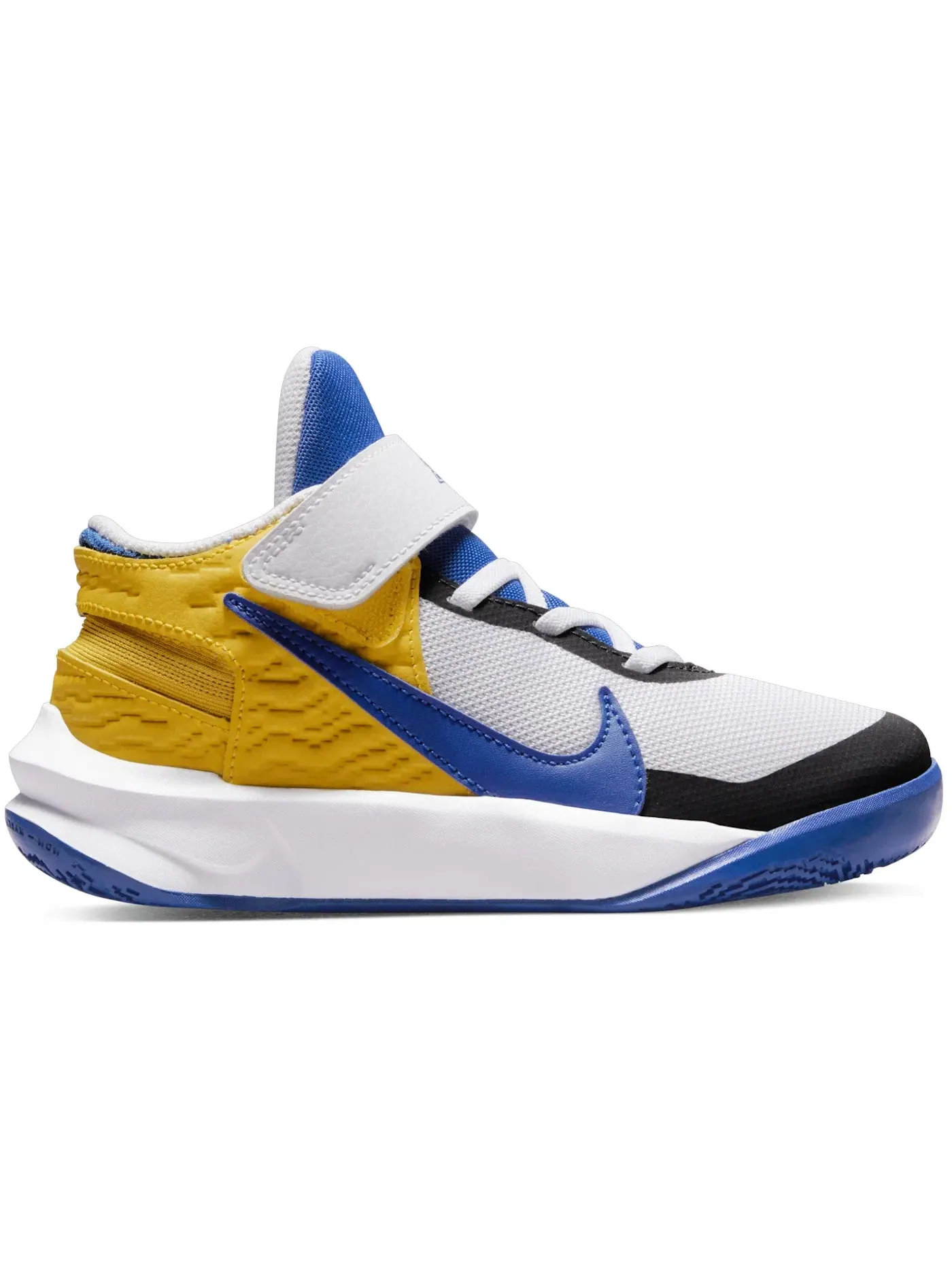 Детские кроссовки с системой FlyEase Nike Team Hustle D 10, Белый/Желтая Охра/Игровой Королевский — изображение 1 из 1