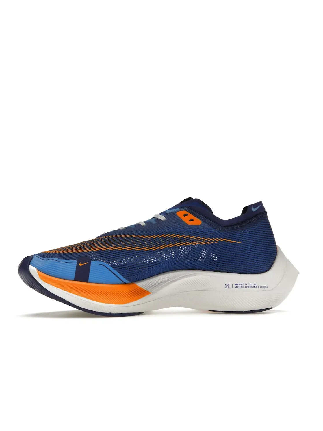 Мужские кроссовки для бега с углеродной пластиной Nike ZoomX Vaporfly Next% 2 — изображение 3 из 4, оранжевый белый синий