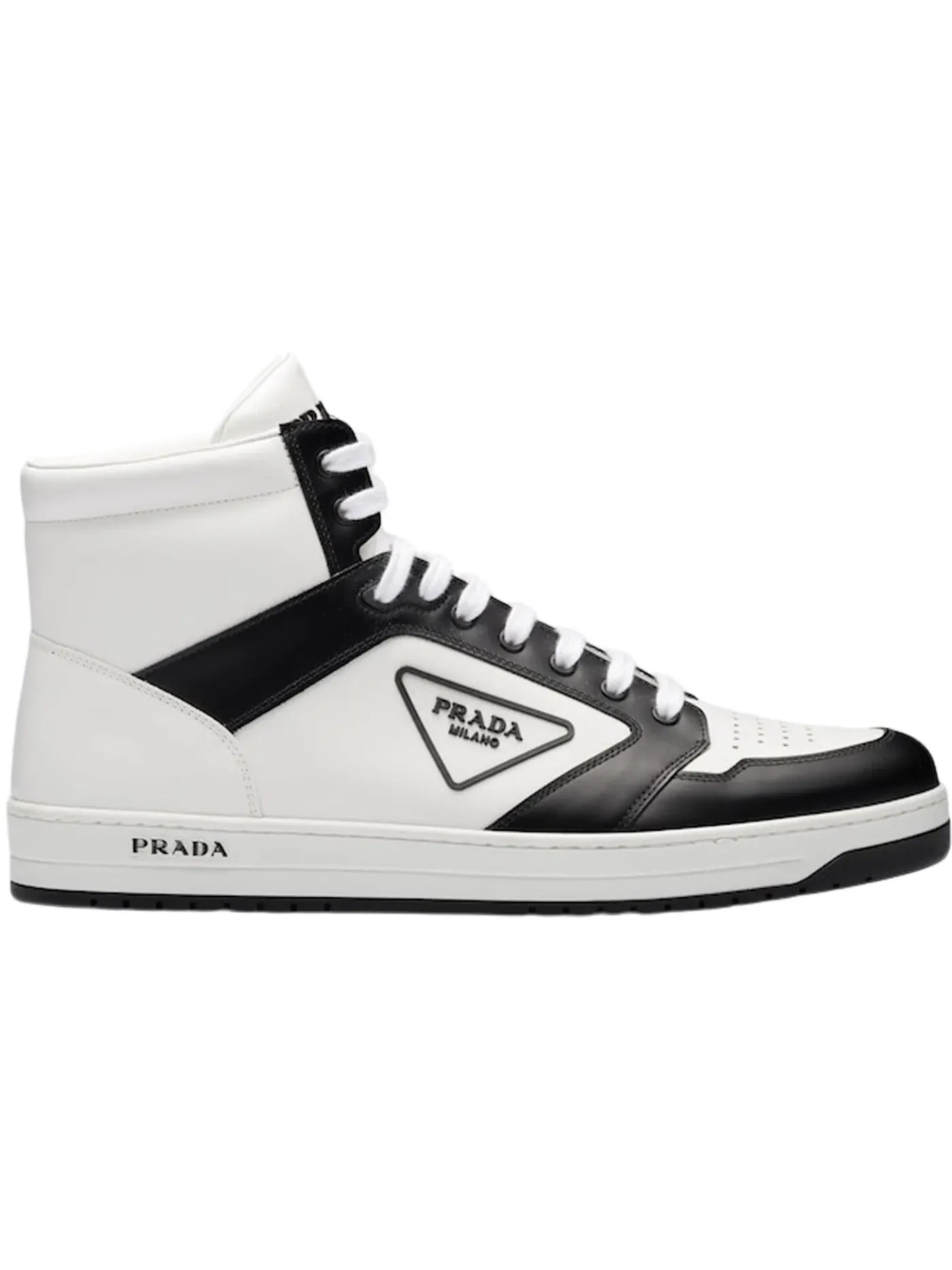 Мужские кроссовки с кожаным верхом Prada District High Prada — изображение 1 из 1, белый/черный/белый