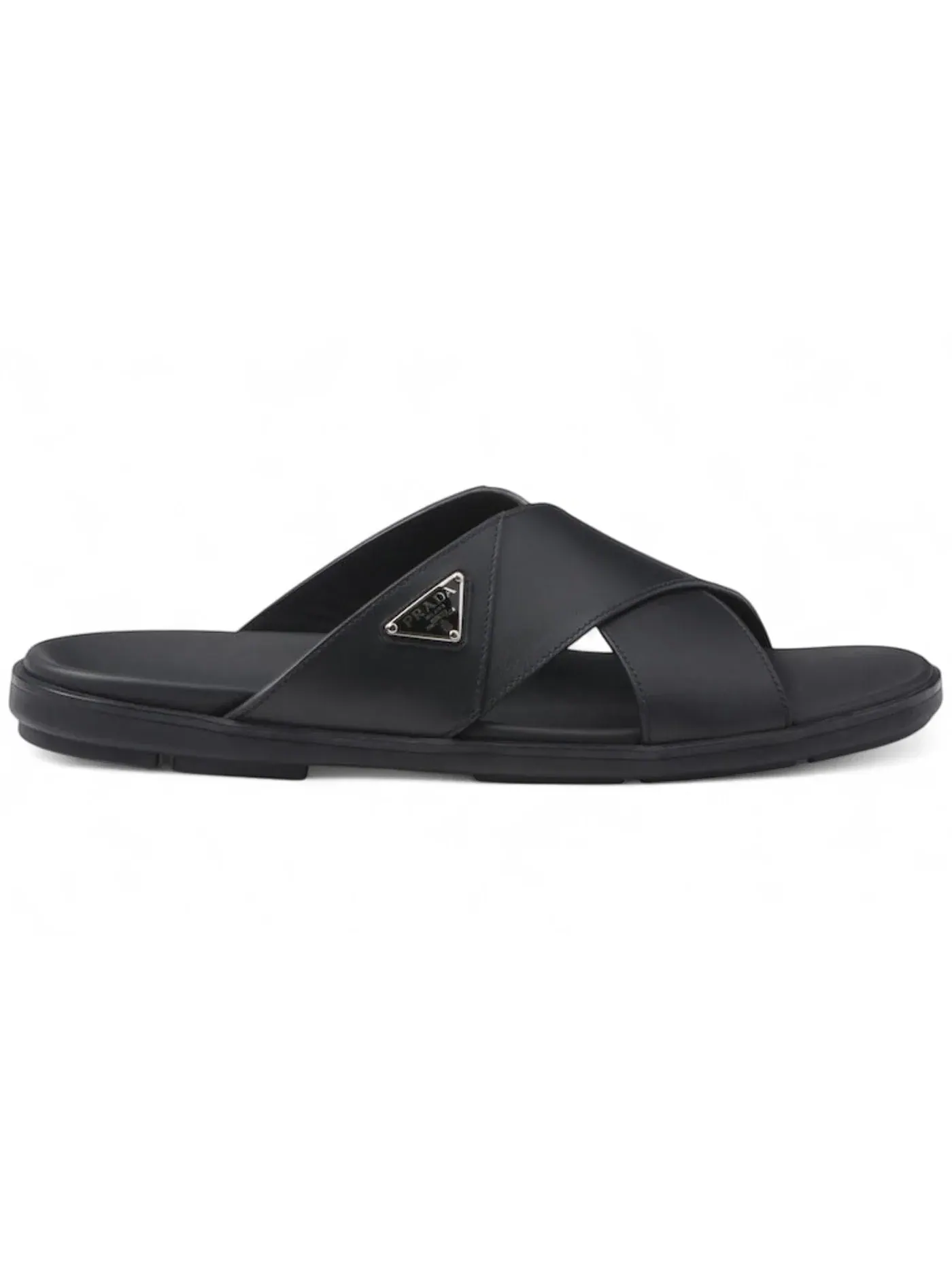 Мужские шлепанцы кожаные Prada Leather Criss Cross Slide Prada