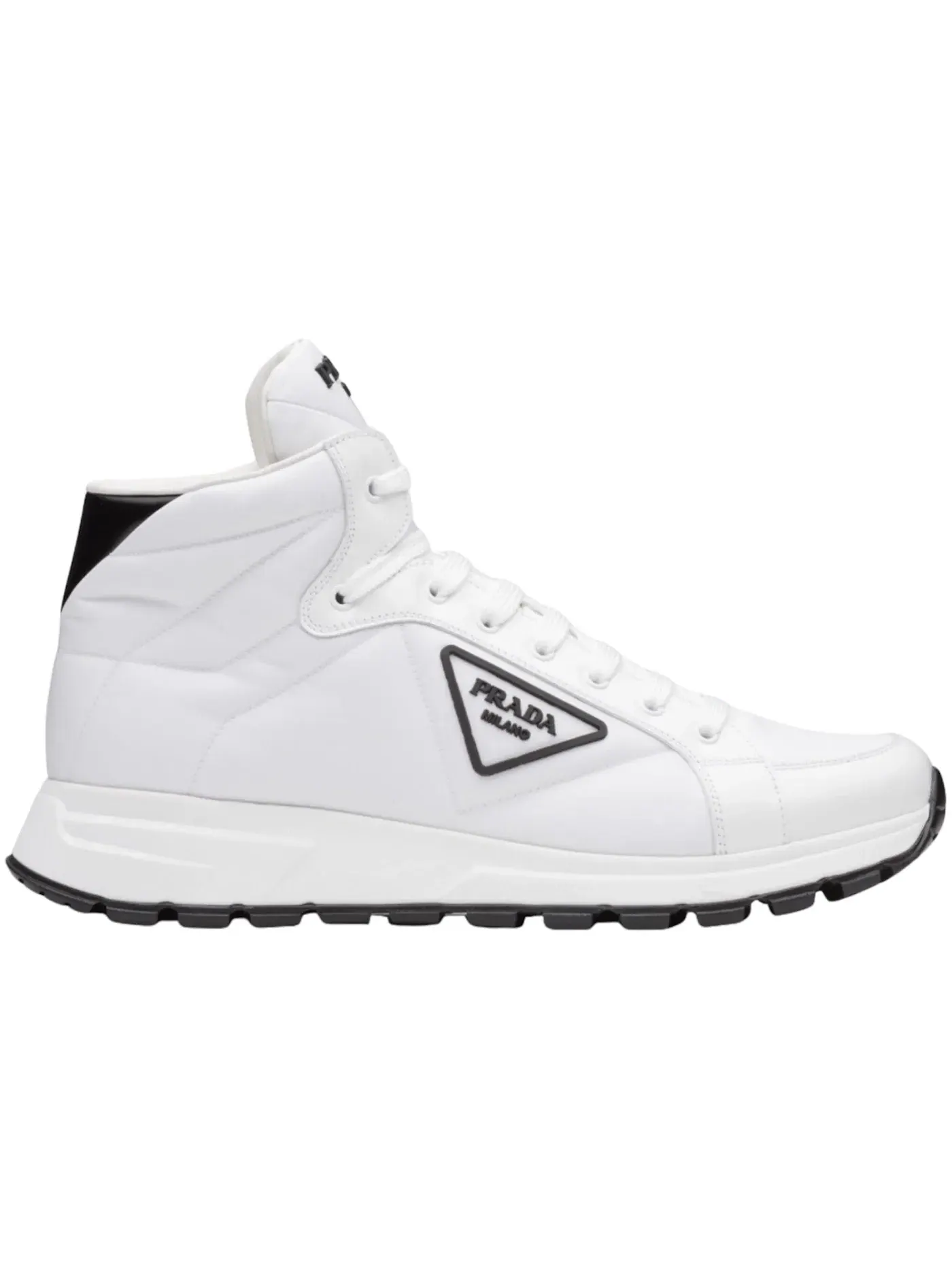 Мужские кроссовки высокие с отделкой из щеточной кожи Prada PRAX 01 High Top — изображение 1 из 1, белый/черный