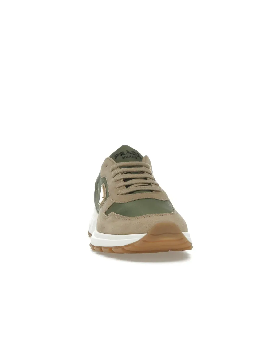 Мужские кроссовки с блестящей кожей Prada PRAX 01 Sneakers, Ecru/Military — изображение 2 из 4