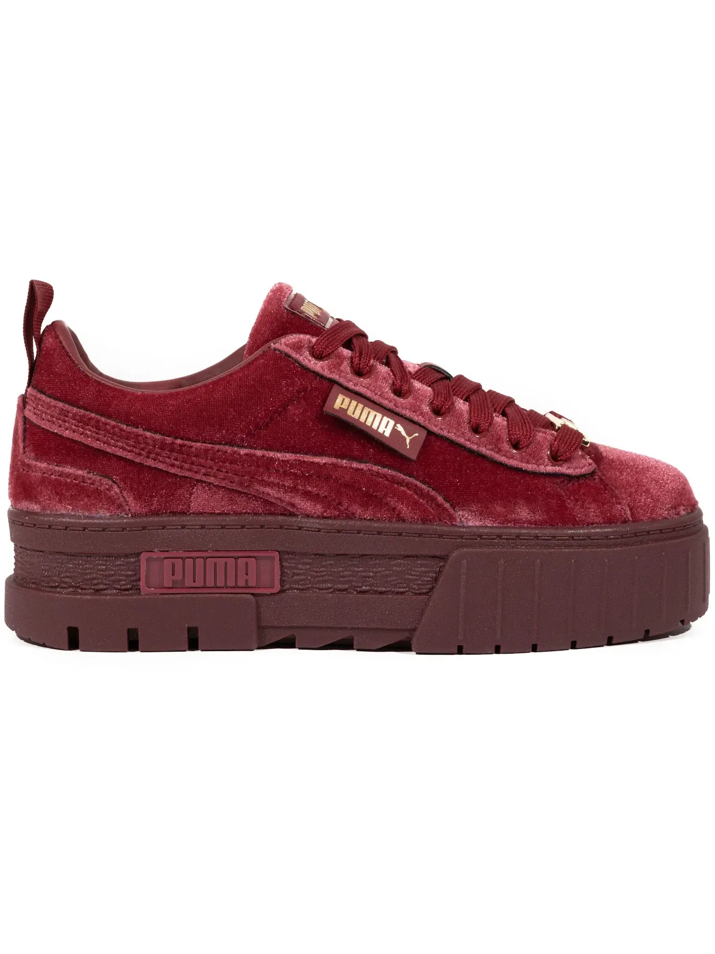 Женские кроссовки Lifestyle Puma Mayze Velvet — изображение 1 из 1, красный/золотистый