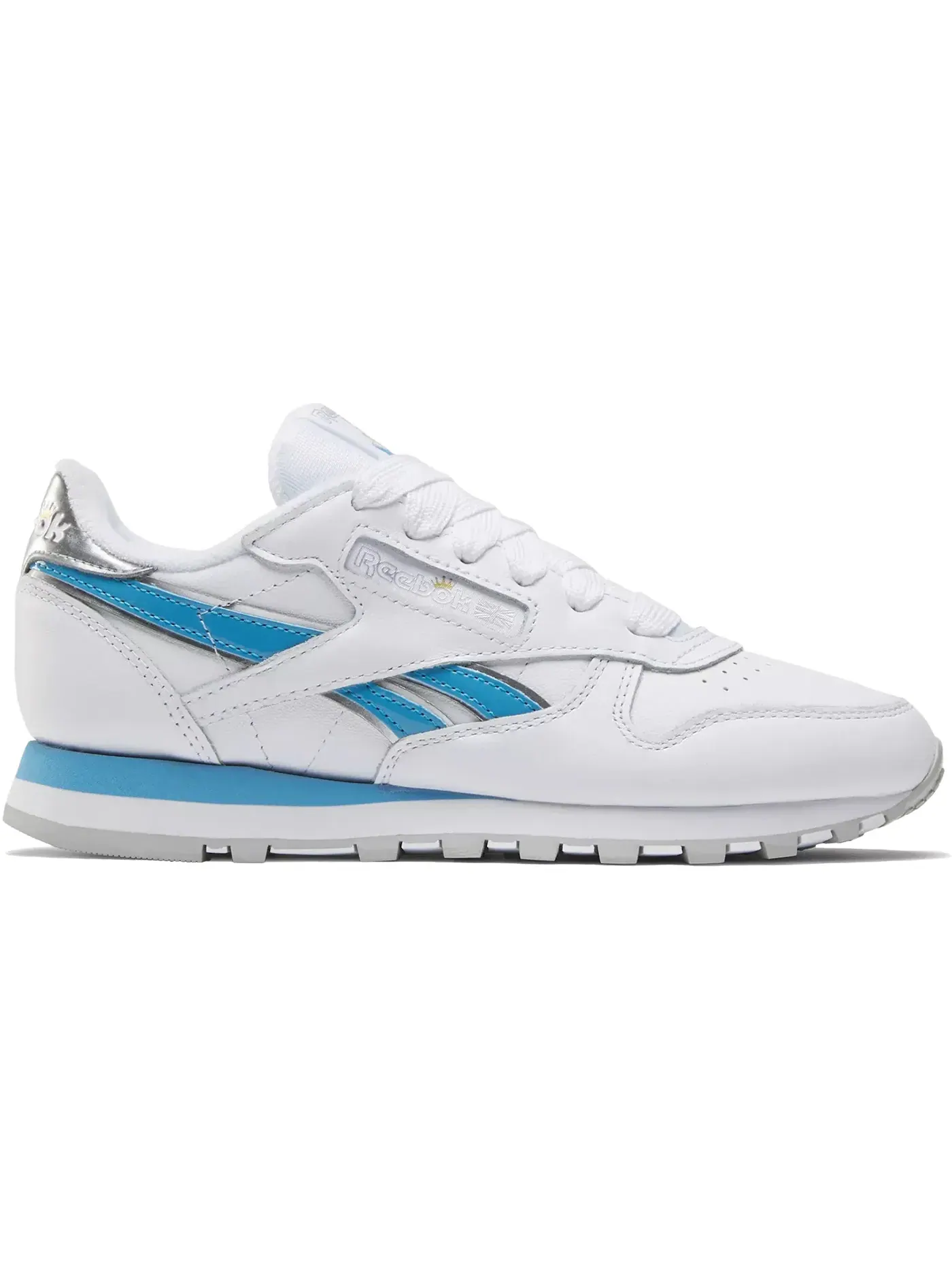 Кроссовки женские Reebok Classic Leather Lifestyle низкий профиль Silver/Always Blue/White — изображение 1 из 1