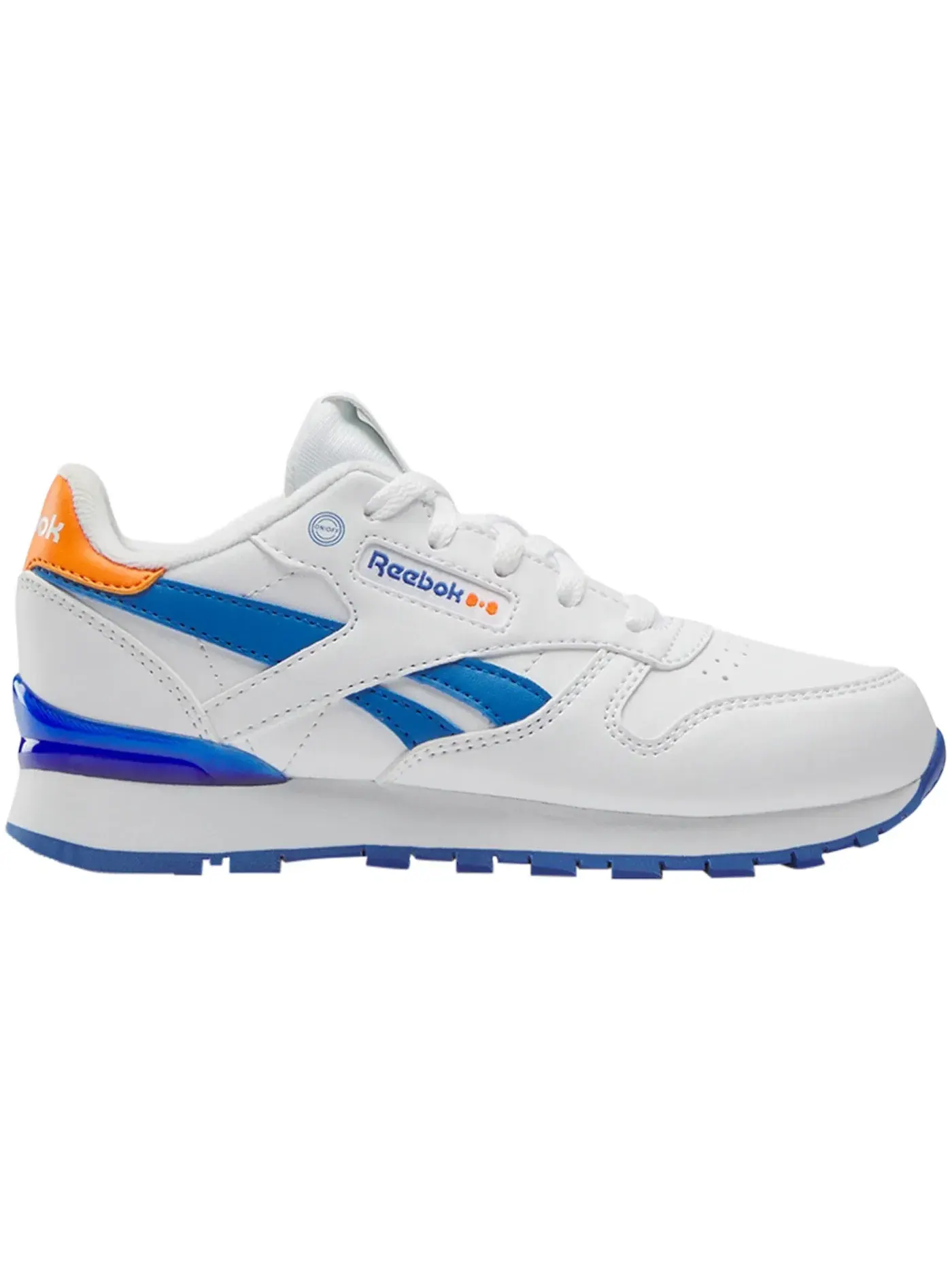Кроссовки детские Reebok Classic Leather Step 'N' Flash Blippi, с подсветкой — изображение 1 из 1, белый/синий/оранжевый