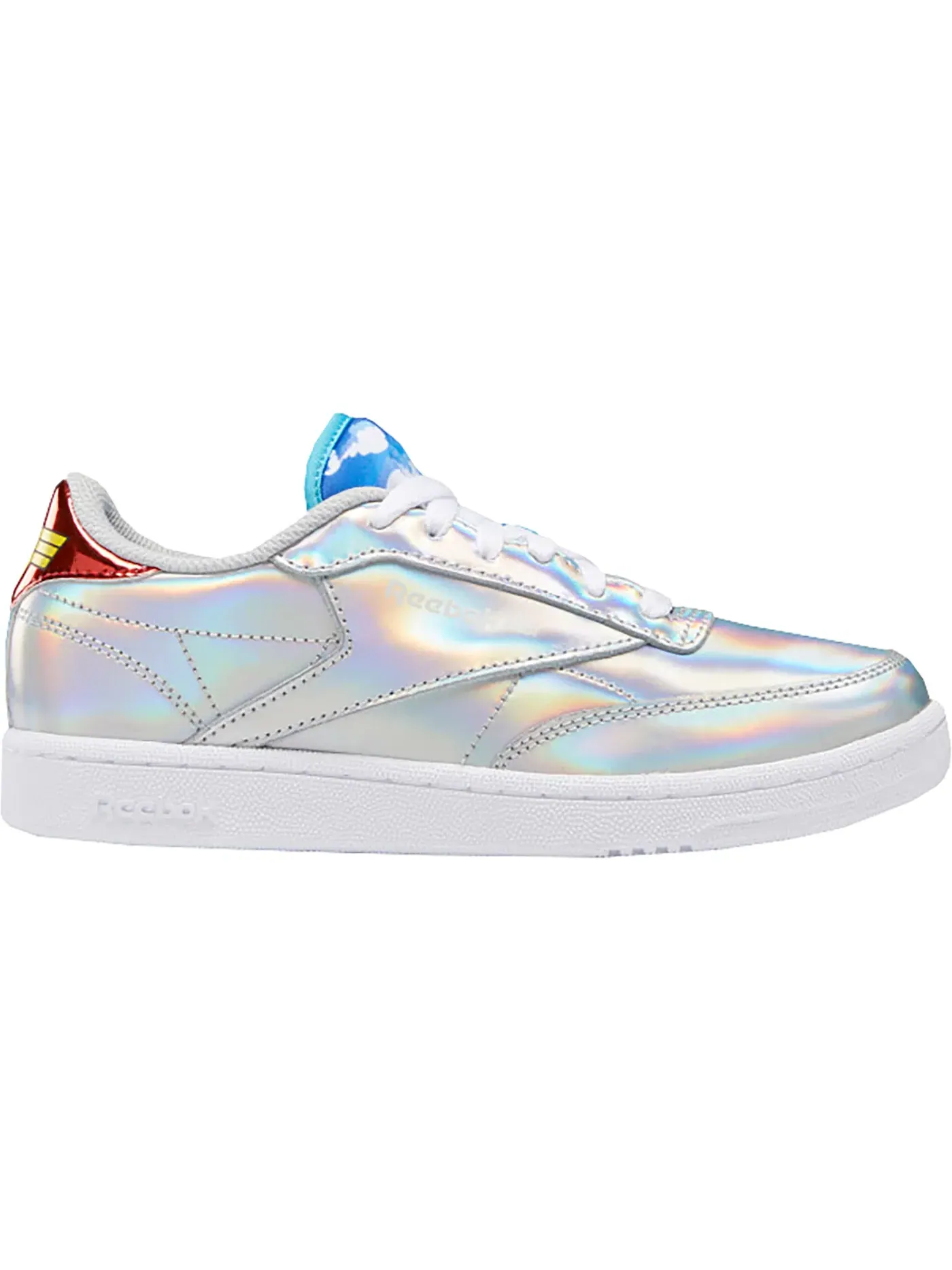 Кроссовки детские Reebok Club C 85, с принтом DC Wonder Woman — изображение 1 из 1, серебристый металлик