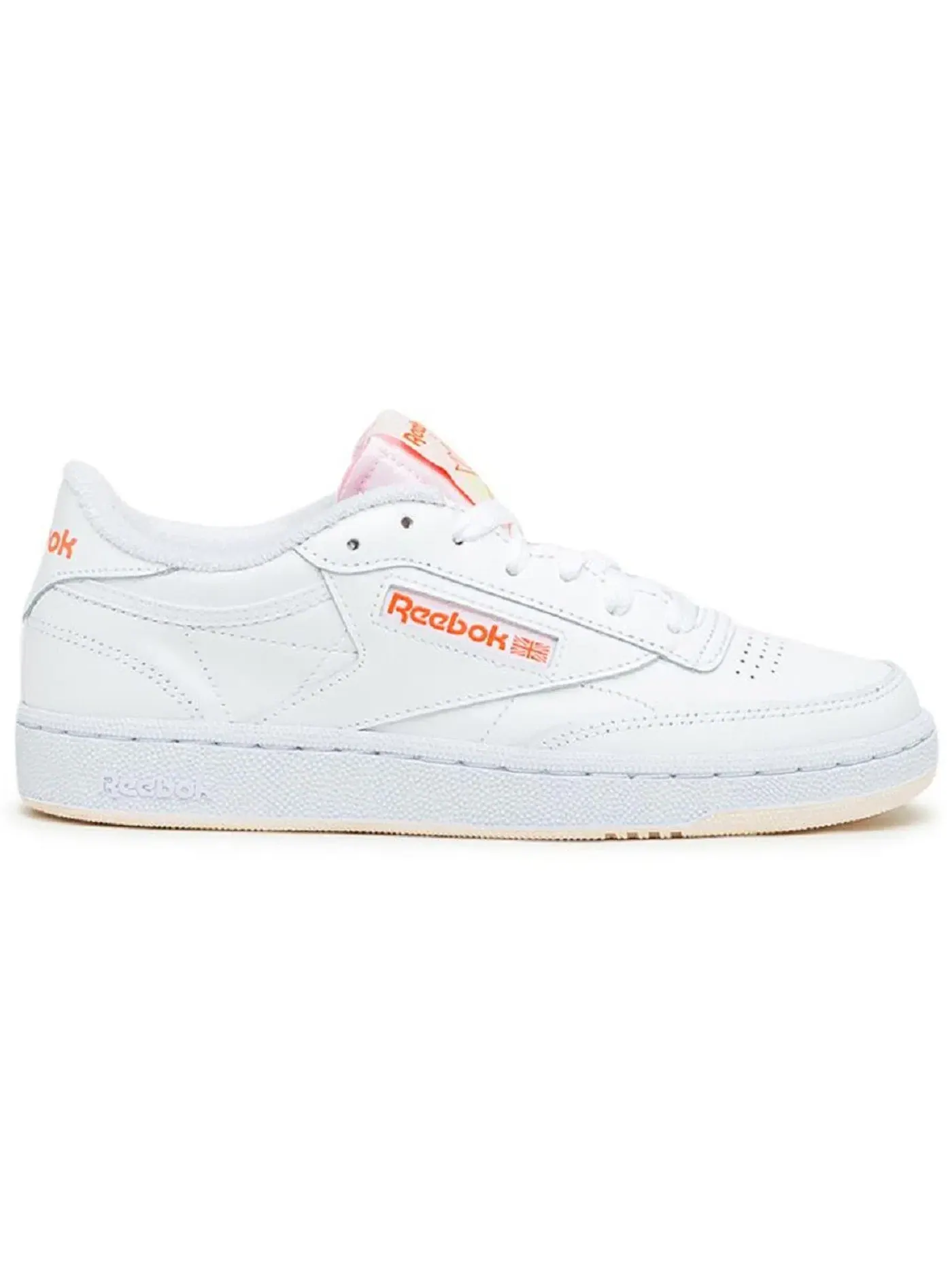 Кроссовки женские Reebok Club C 85 Lifestyle, кожаные — изображение 1 из 1, белый/розовый/оранжевый