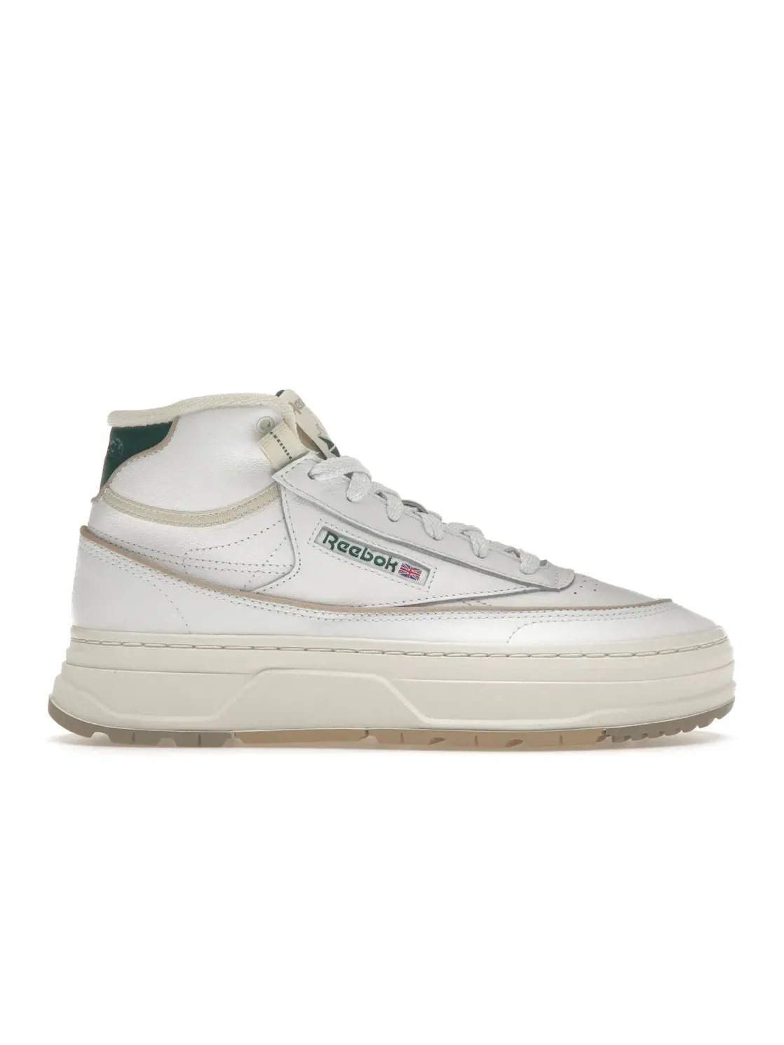Кроссовки женские Reebok Club C Geo Mid, на платформе — изображение 1 из 4, белый//темный зеленый